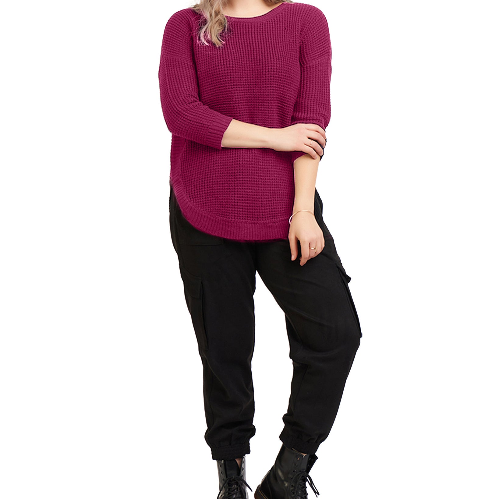 Black Tape Women Plus Textured Sweater Magenta