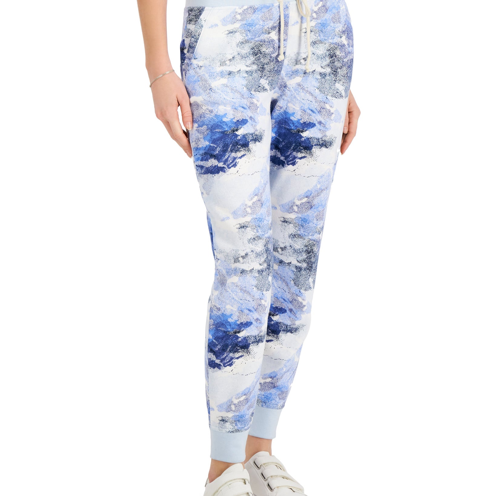 Style & Co Women Petite Dot Camo Jogger Pants Blue Camo