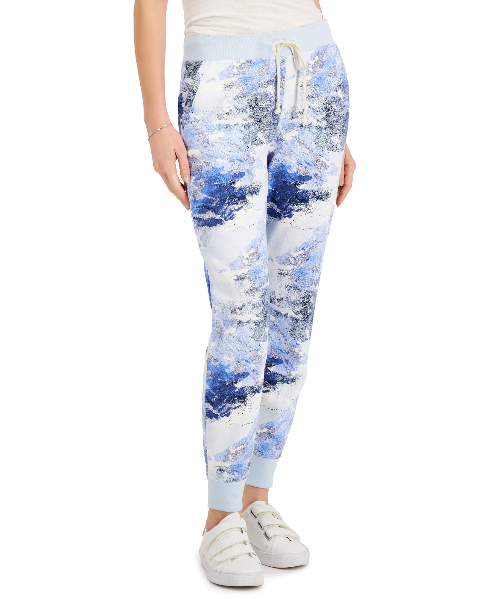 Style & Co Women Petite Dot Camo Jogger Pants Blue Camo