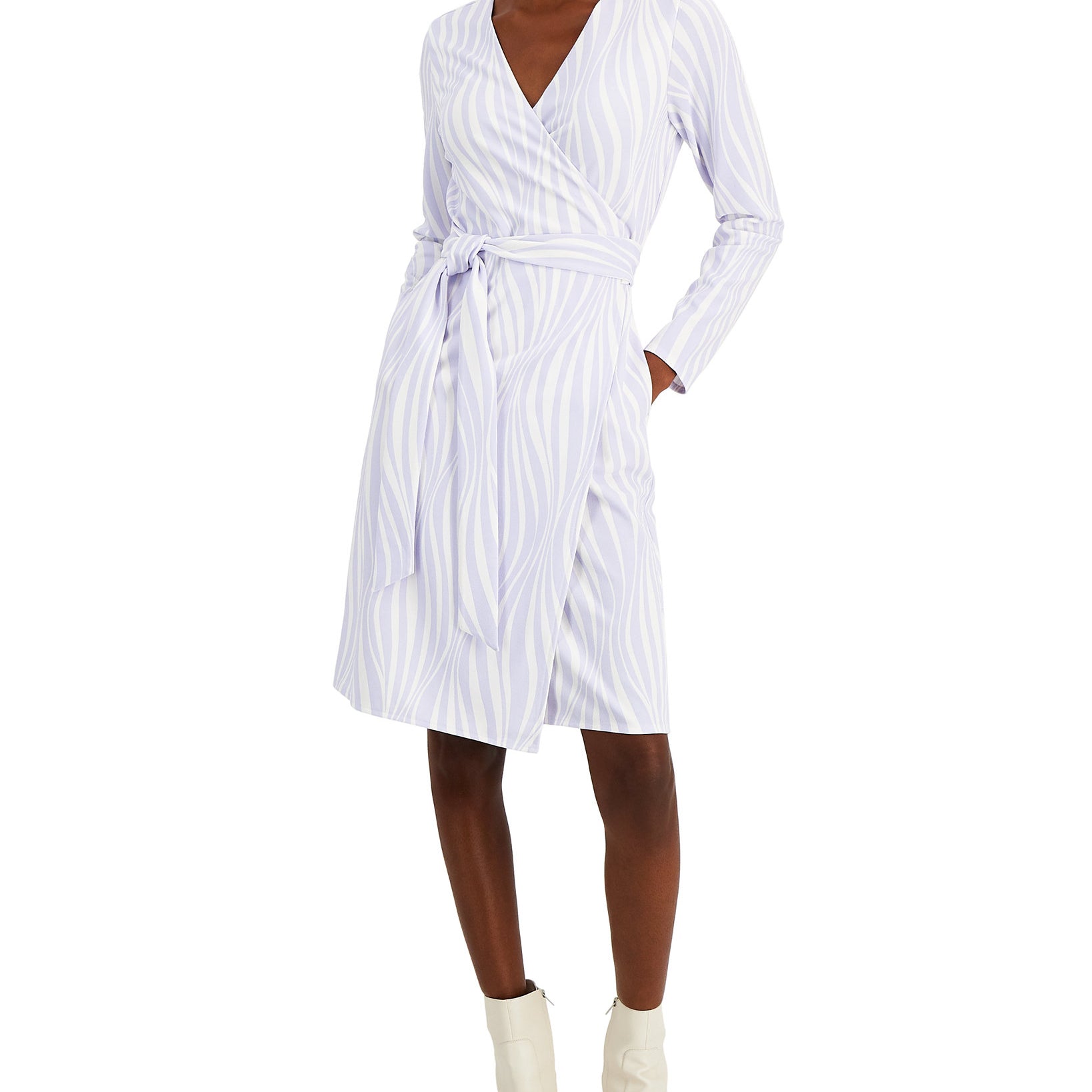 Alfani Women Long Sleeve Wrap Dress Lilac Modern Wave