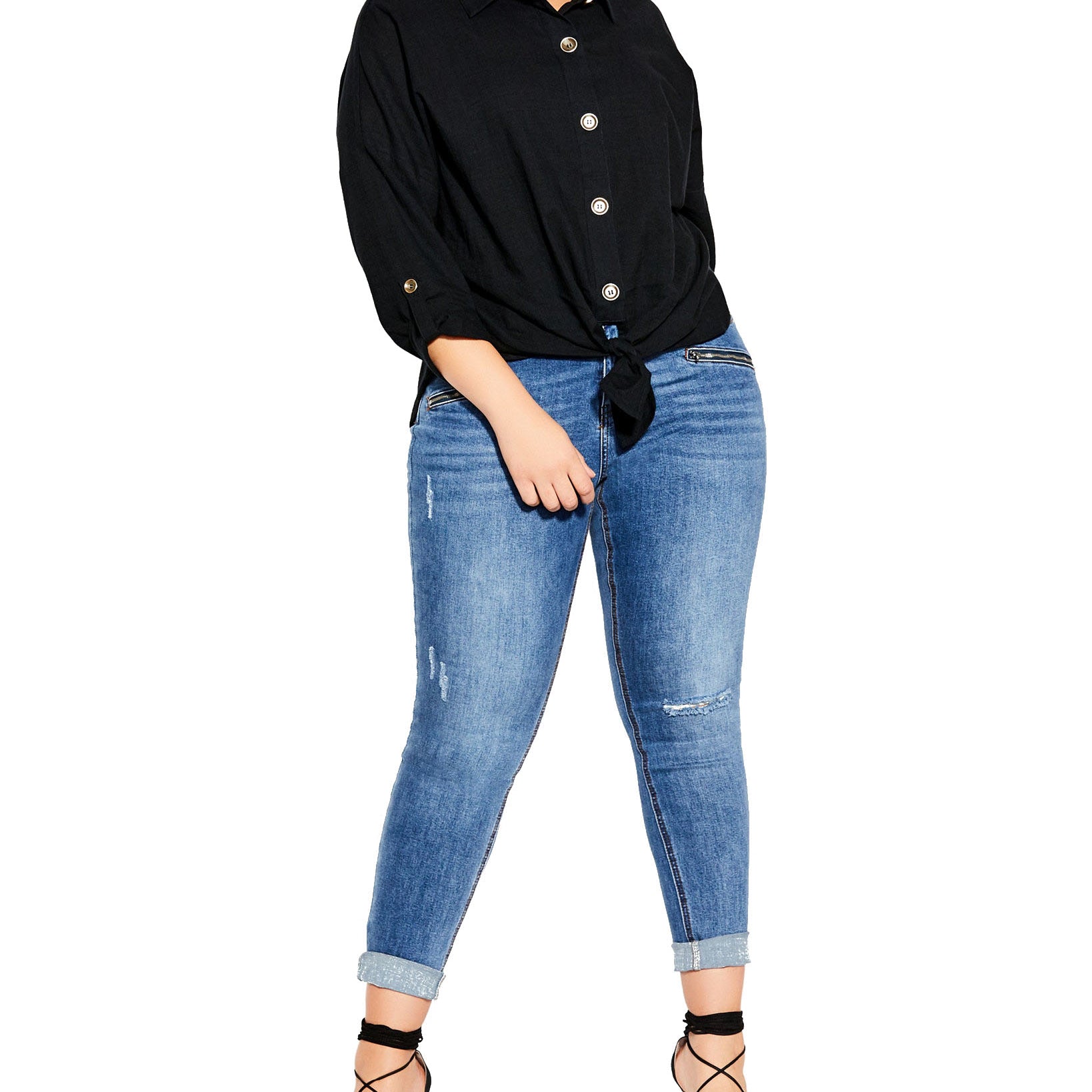 City Chic Women Plus Trendy Cotton Urban Explorer Shirt Black