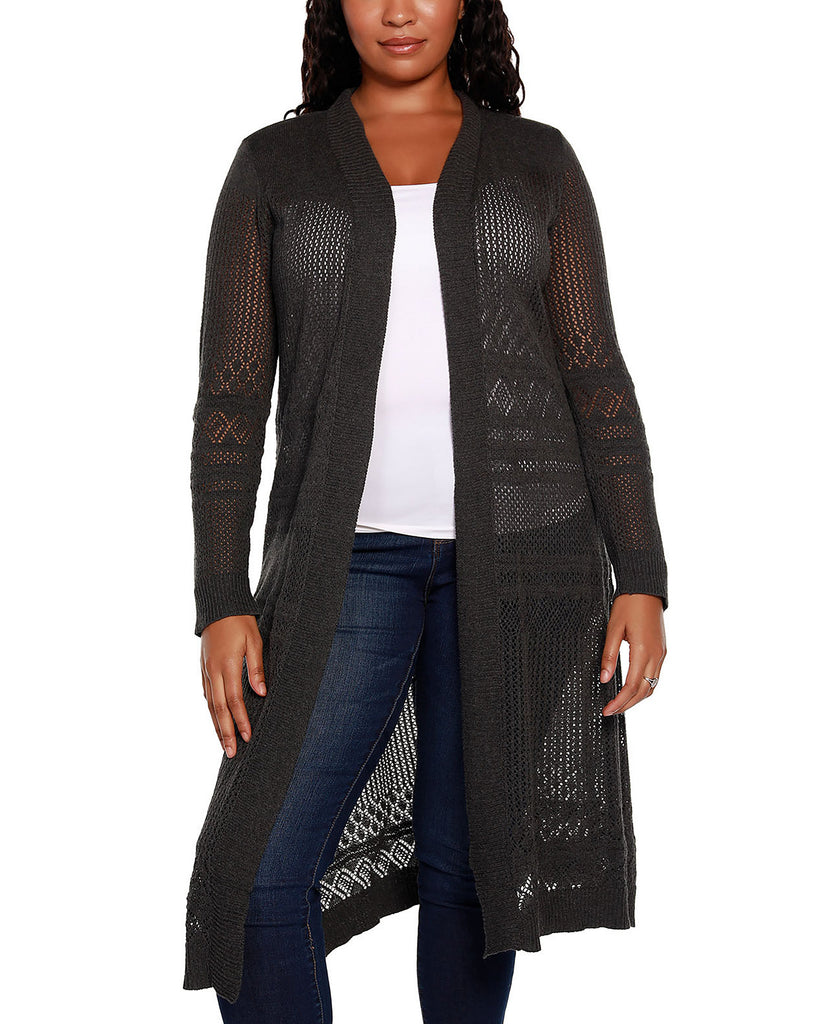 Style & Co Women Plus Belldini Pointelle Stitch Duster Cardigan Heather Charcoal