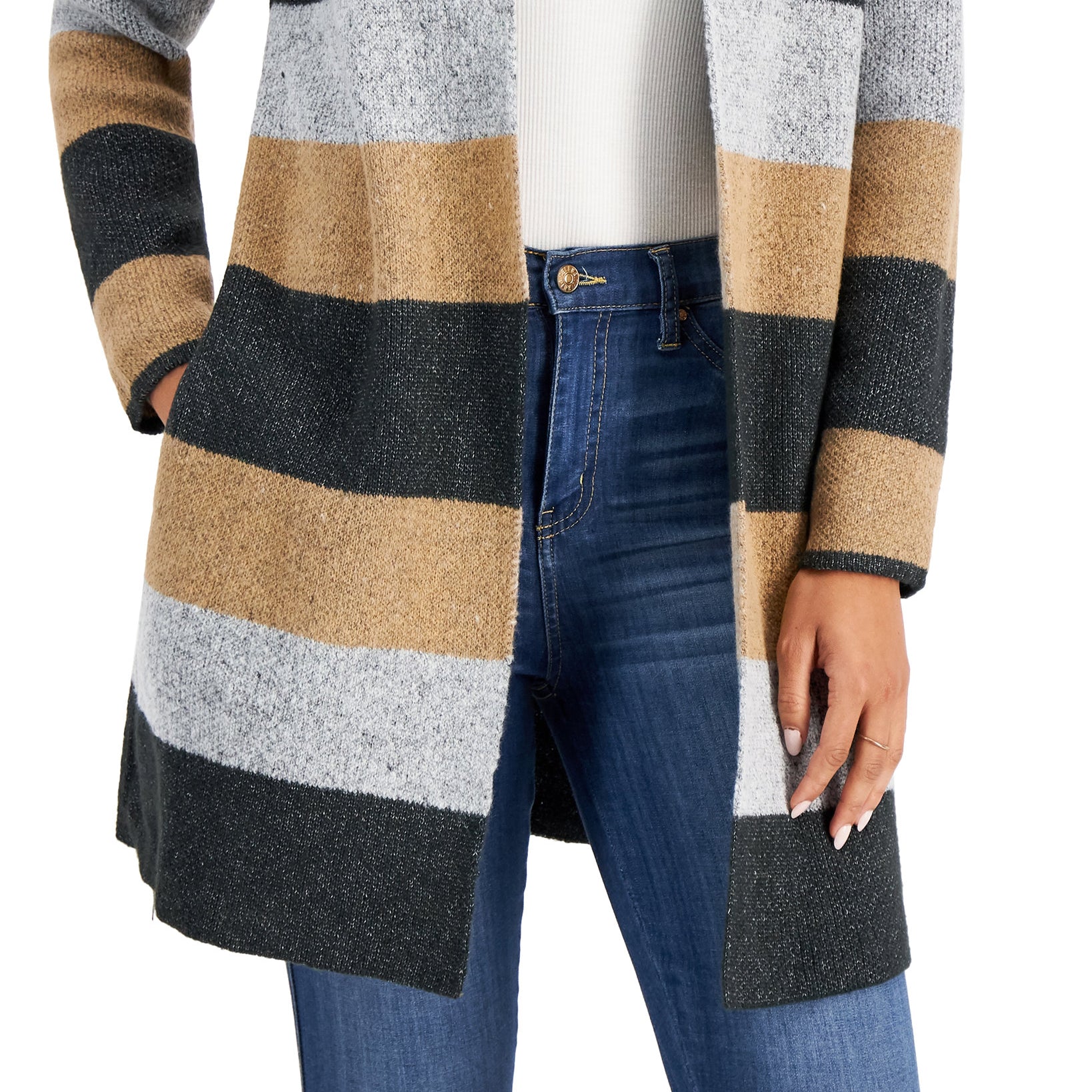 Charter Club Women Colorblocked Open Front Cardigan