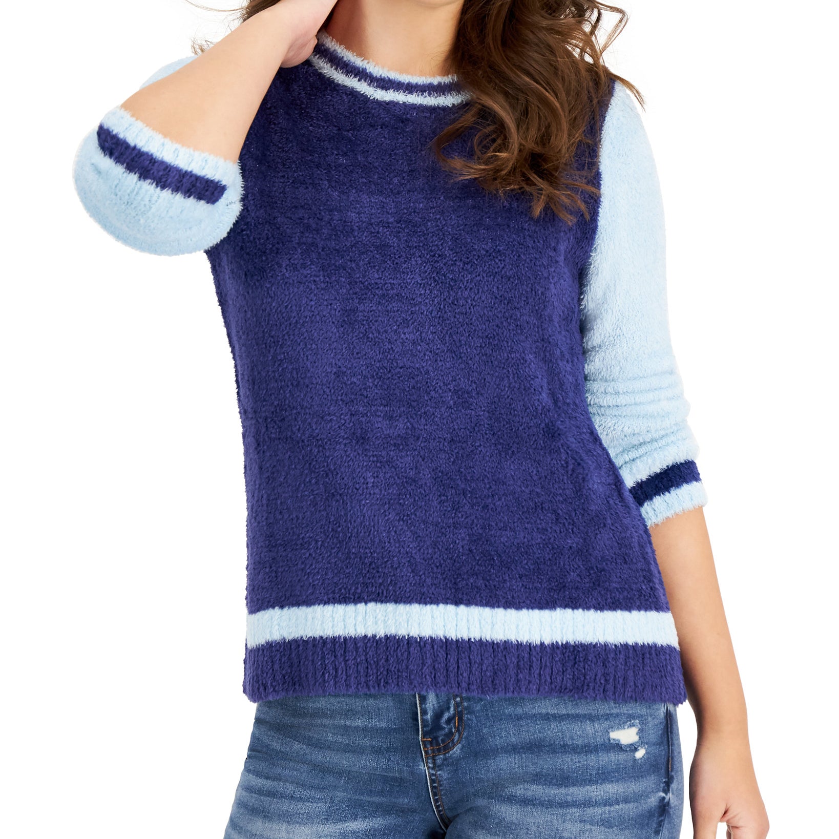 Style & Co Women Colorblocked Sweater Sky Dream