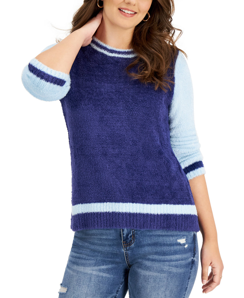 Style & Co Women Colorblocked Sweater Sky Dream