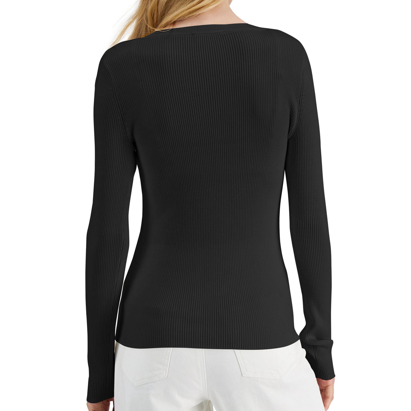 INC International Concepts Women Ribbed Cutout Crewneck Sweater