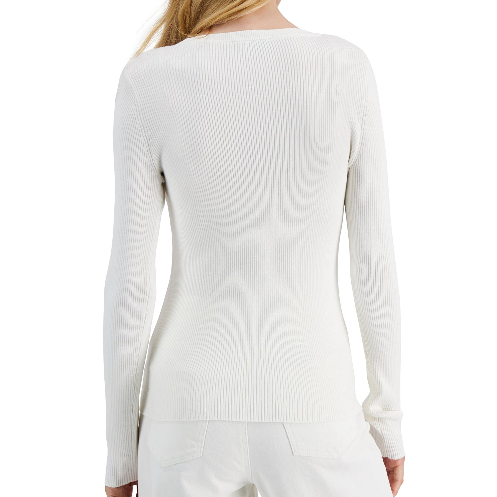 INC International Concepts Women Ribbed Cutout Crewneck Sweater