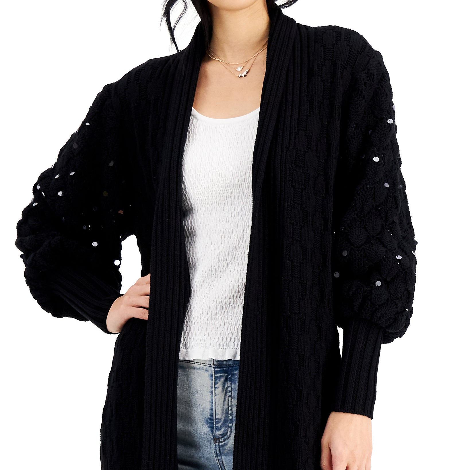 INC International Concepts Women Embellished Sleeve Cardigan