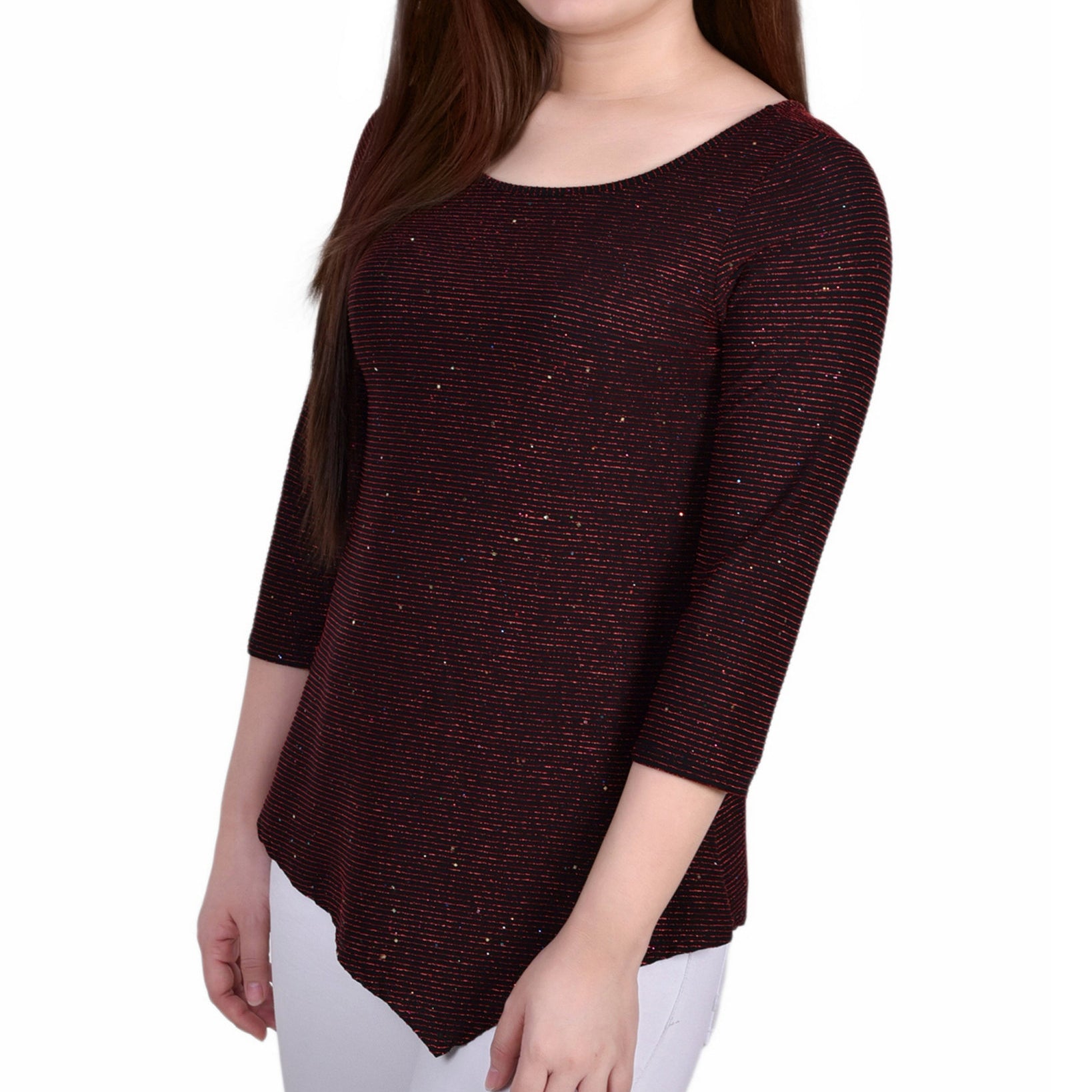 NY Collection Women 3 4 Sleeve Iridescent Bar Back Top