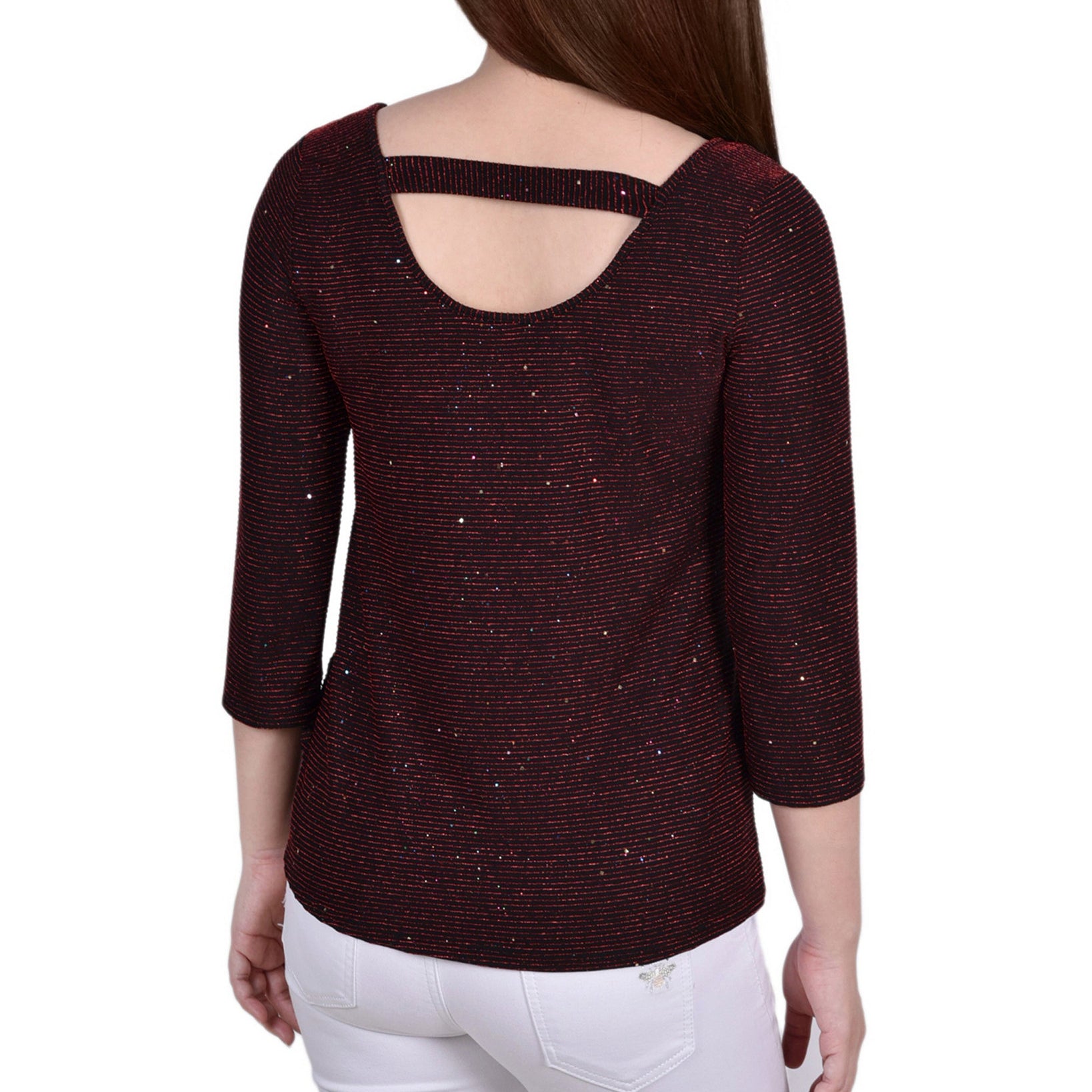NY Collection Women 3 4 Sleeve Iridescent Bar Back Top