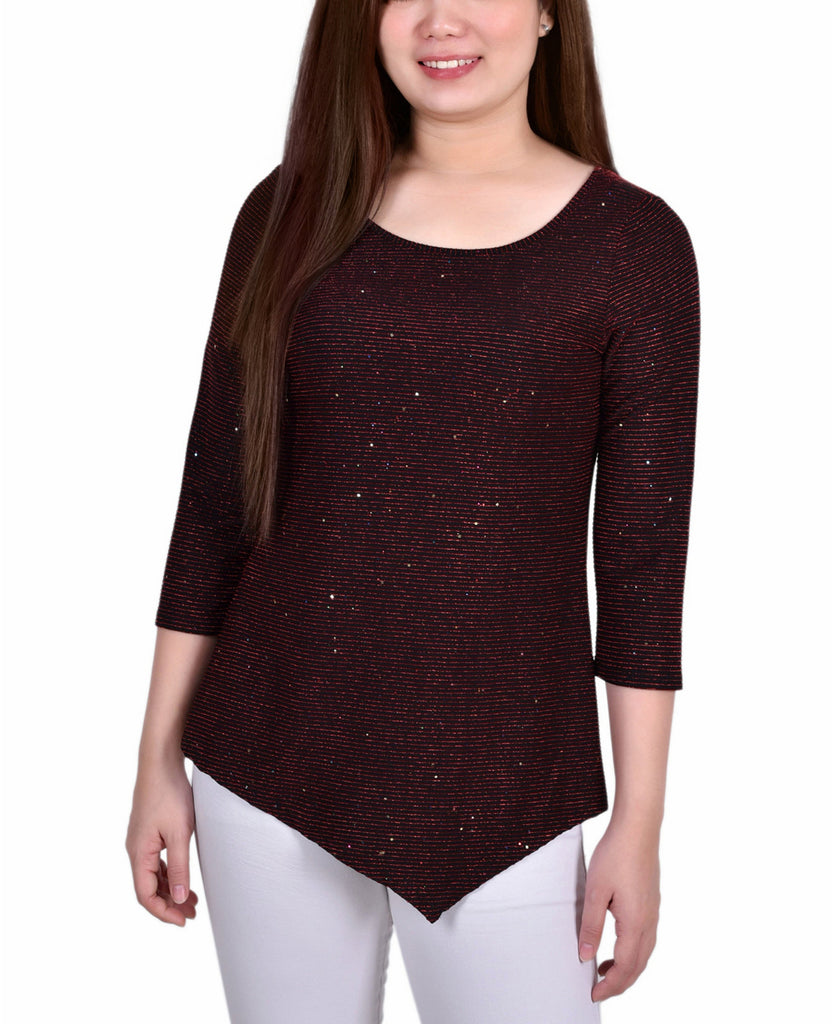 NY Collection Women 3 4 Sleeve Iridescent Bar Back Top Wine Gold