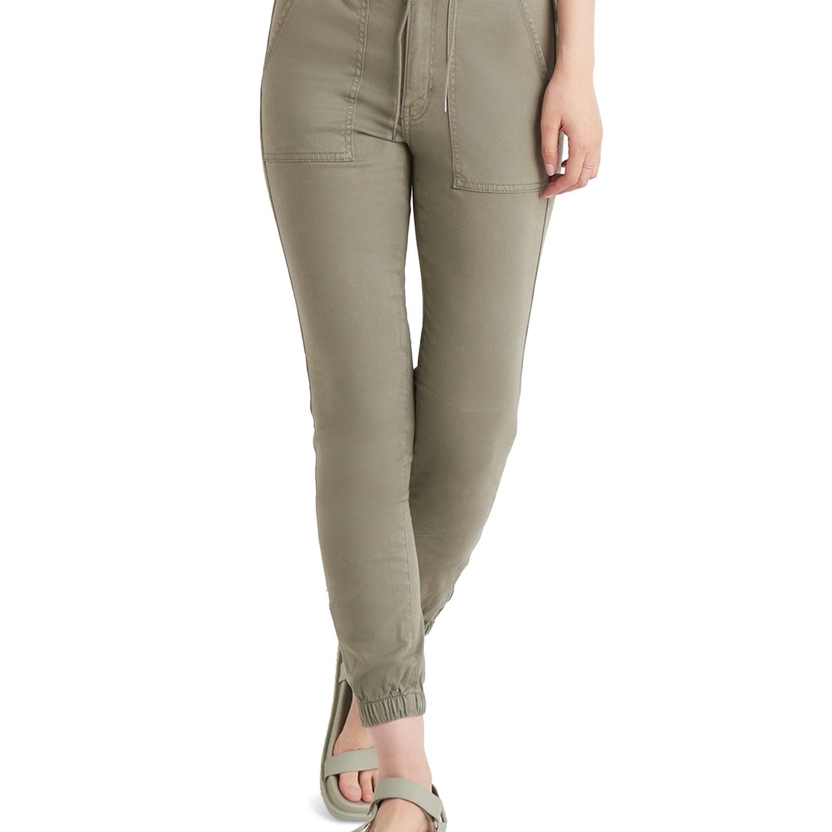 Black Tape Women Petite High Rise Jogger Pants Medium Khaki