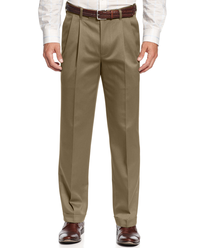 Perry Ellis Men Portfolio Classic Fit No Iron Double Pleated Chino Dress Pants Fawn