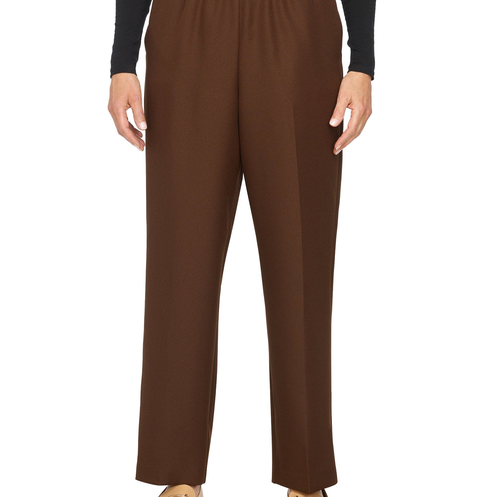 Alfred Dunner Women Plus Classic Pull On Straight Leg Pants Brown