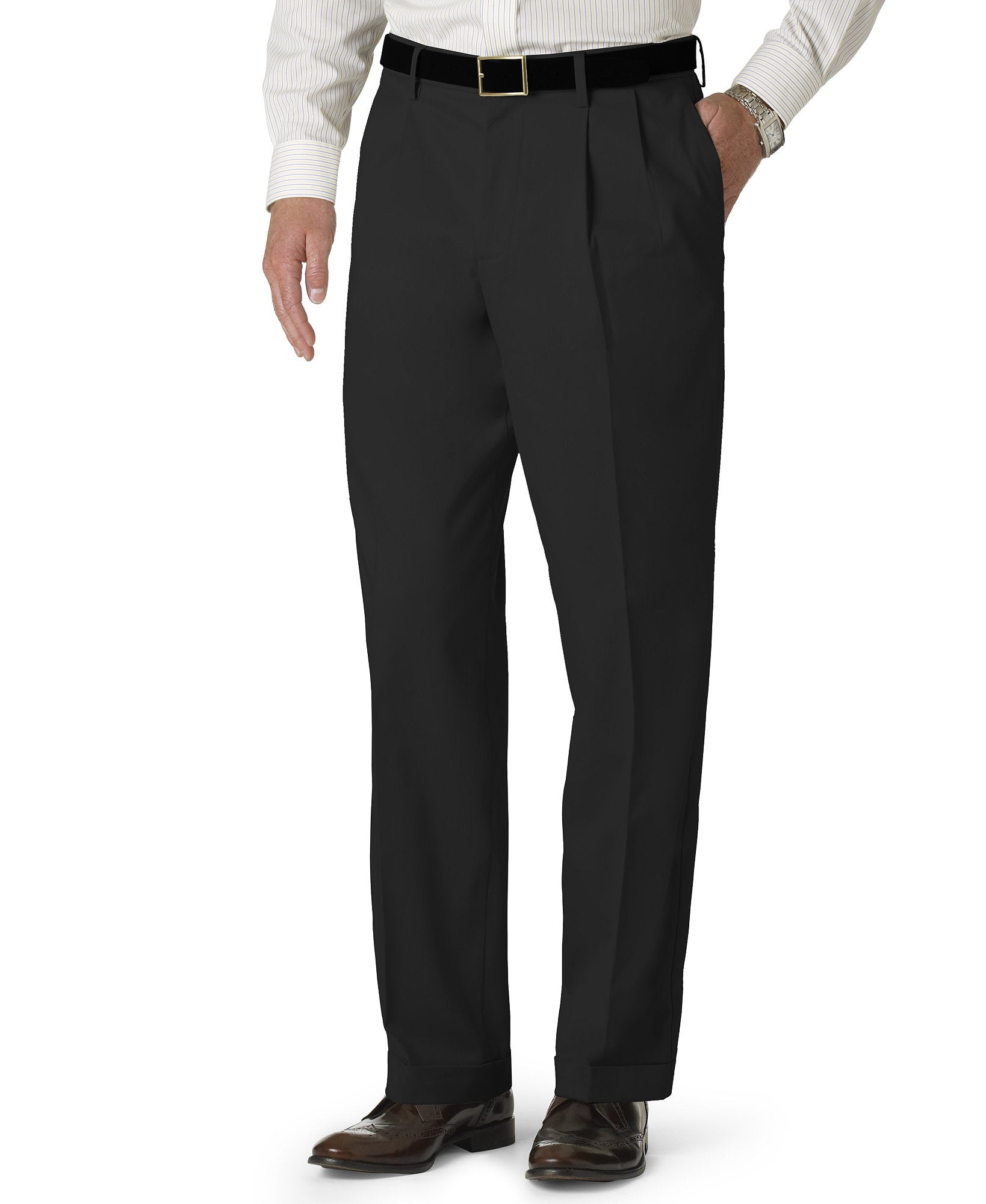 Dockers Men Stretch Classic Fit Iron Free Khaki Pants Pleated Black Metal