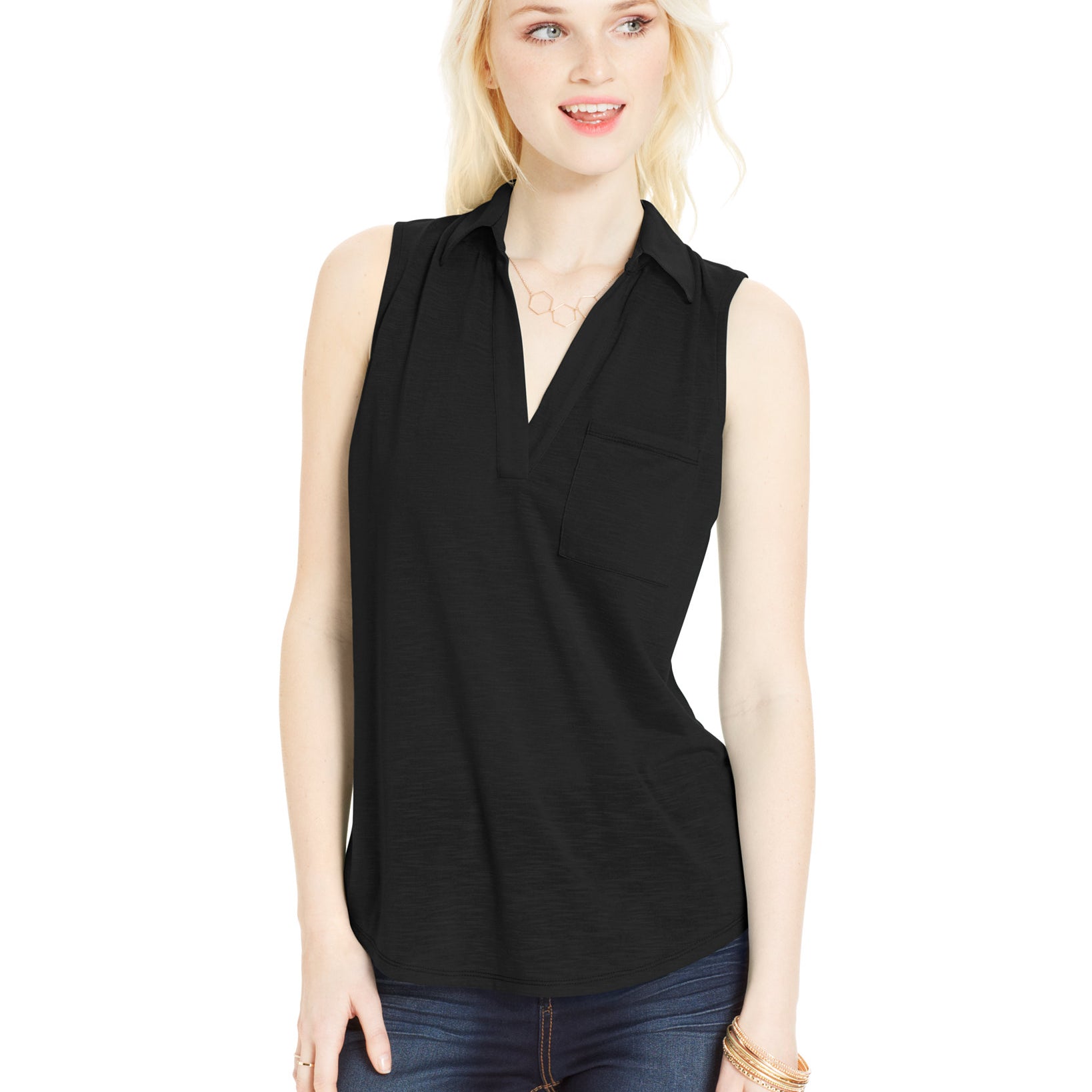Almost Famous Juniors Slub Knit Sleeveless Top Black