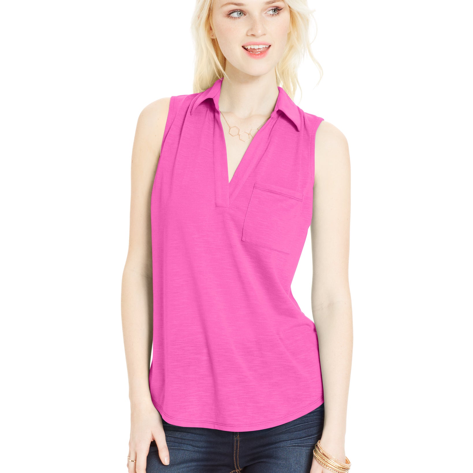 Almost Famous Juniors Slub Knit Sleeveless Top Bright Rose