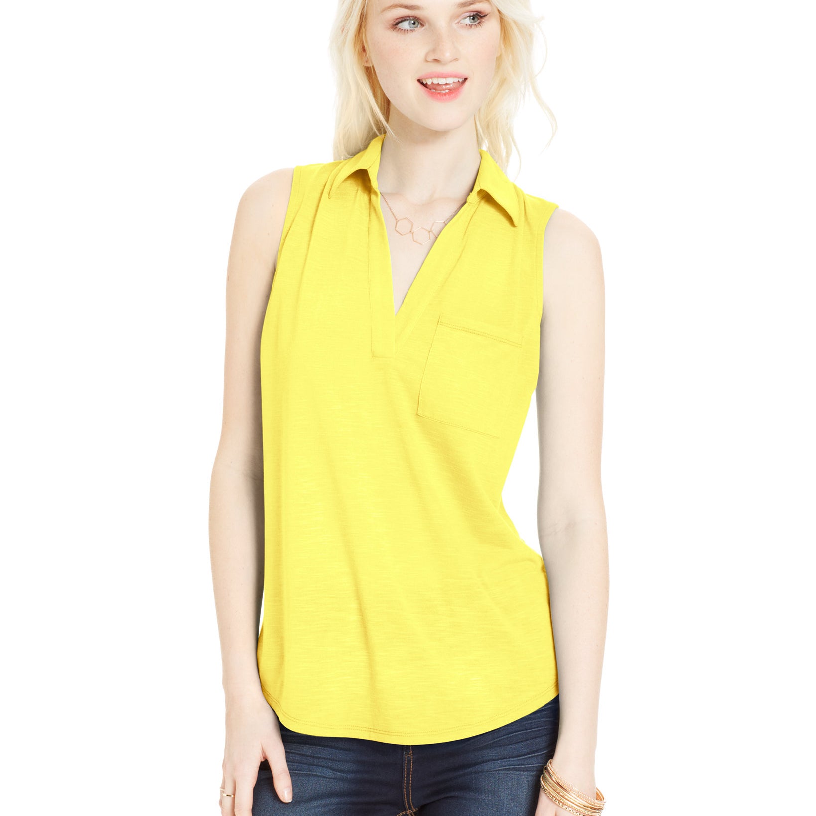 Almost Famous Juniors Slub Knit Sleeveless Top Sunshine