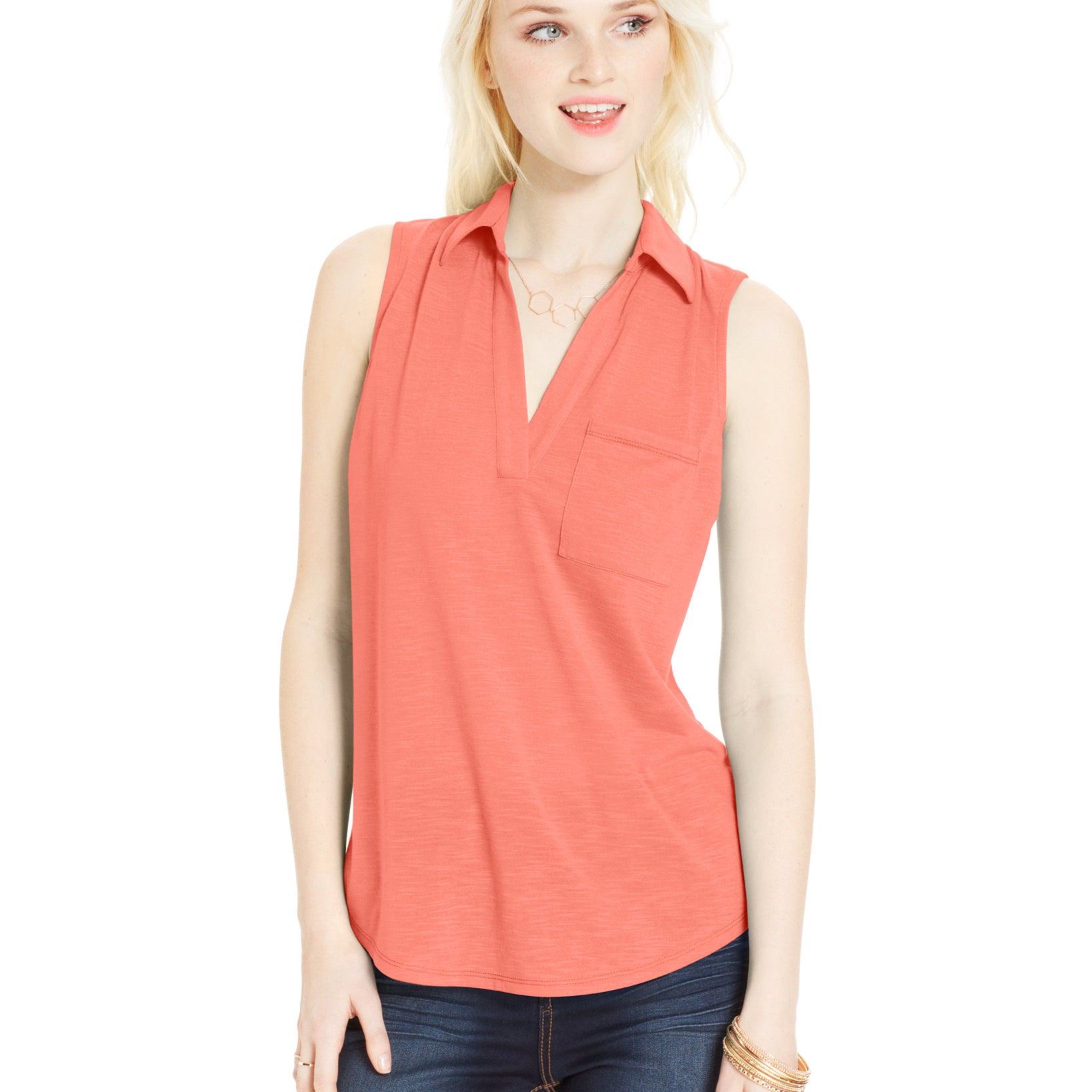 Almost Famous Juniors Slub Knit Sleeveless Top Coral