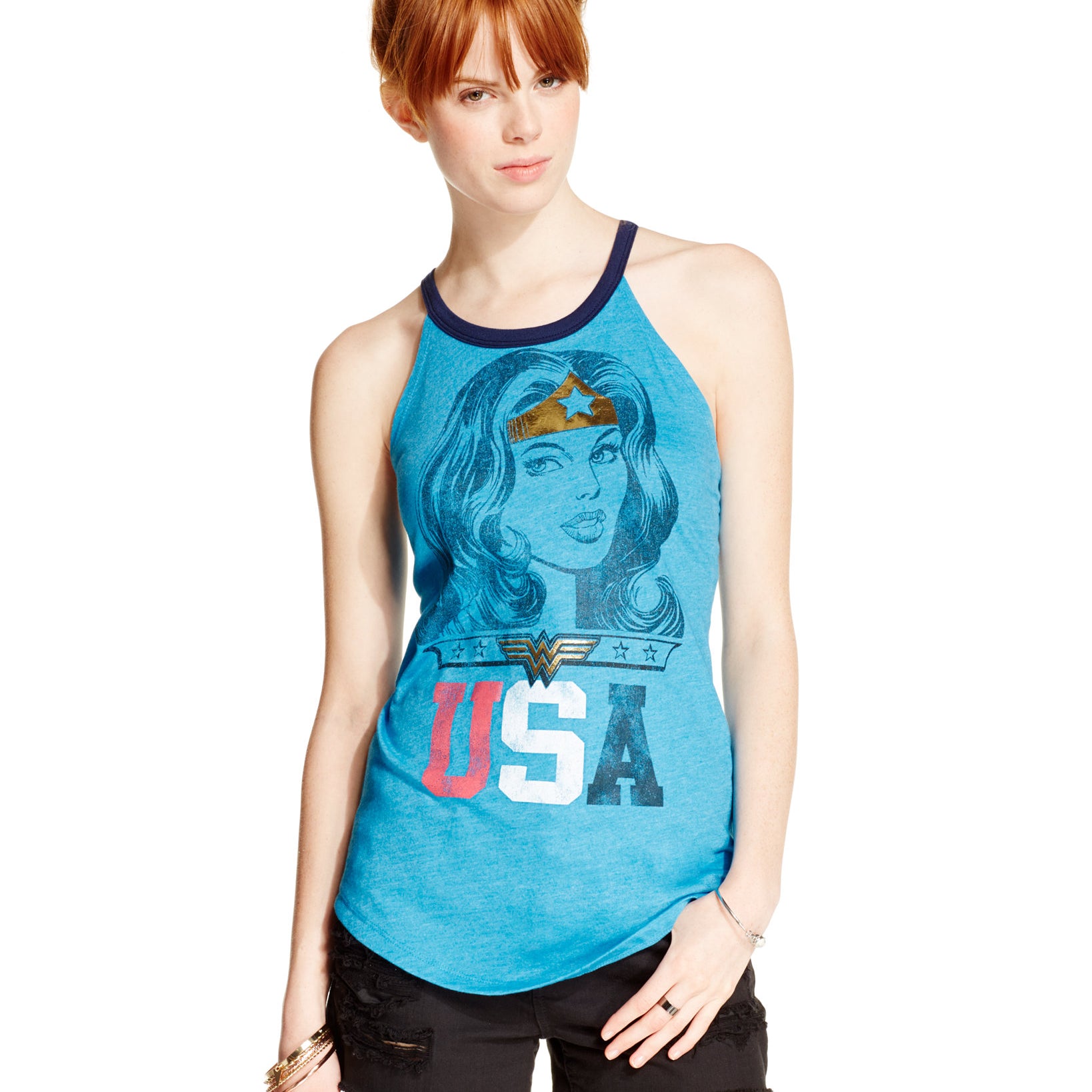 Bioworld Juniors Wonder Woman Halter Tank Top Blue