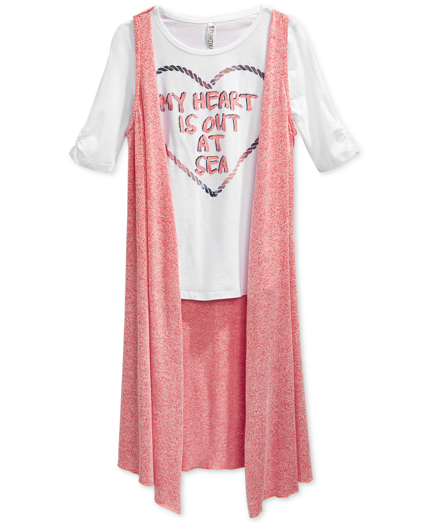 beautees Girls 2 Pc. Duster & My Heart Is Out At Sea Top White Coral