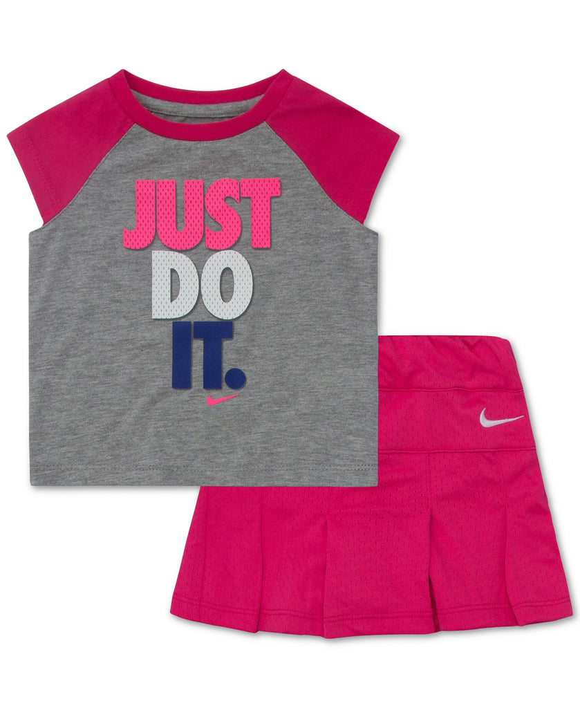 Nike Girls Little Girls 2 Piece Just Do It T Shirt & Mesh Skirt Set Dark Pink