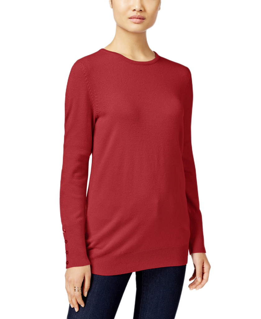JM Collection Women Petite Crew Neck Sweater New Red Amore