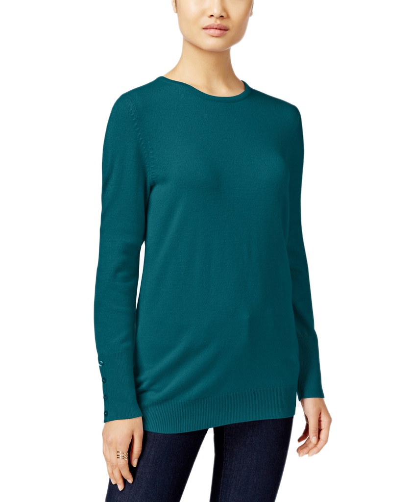 JM Collection Women Petite Crew Neck Sweater Teal Abyss
