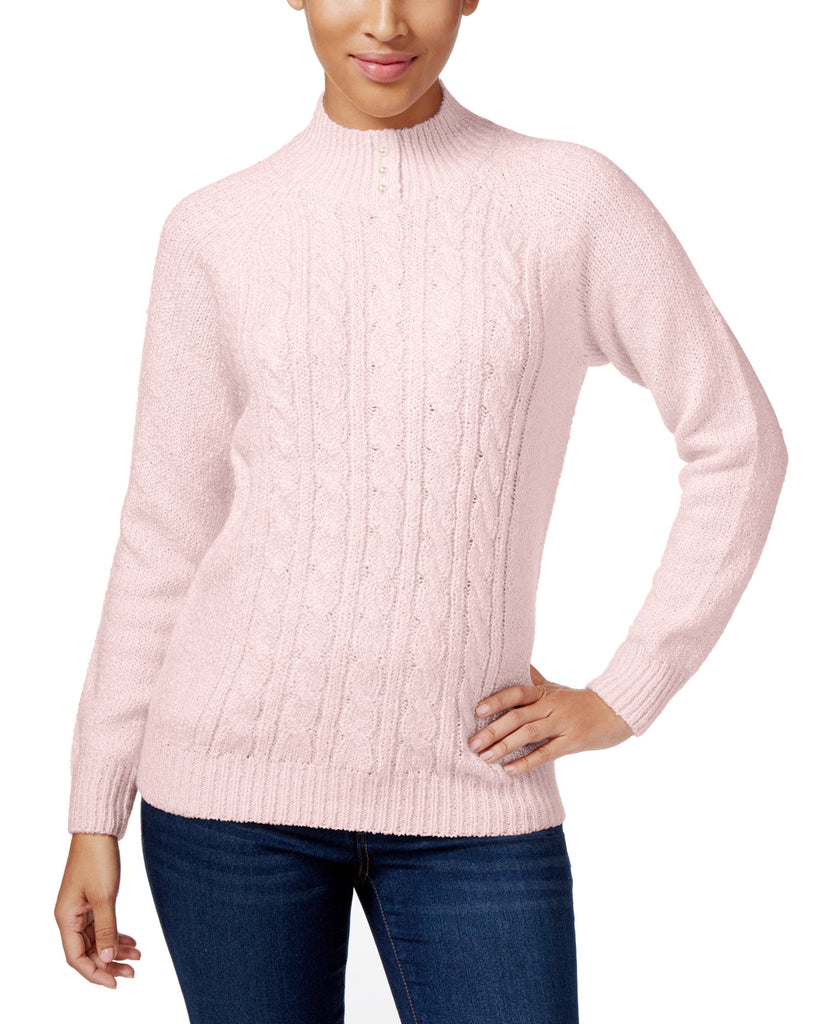Karen Scott Women Petite Cable Knit Sweater Blush