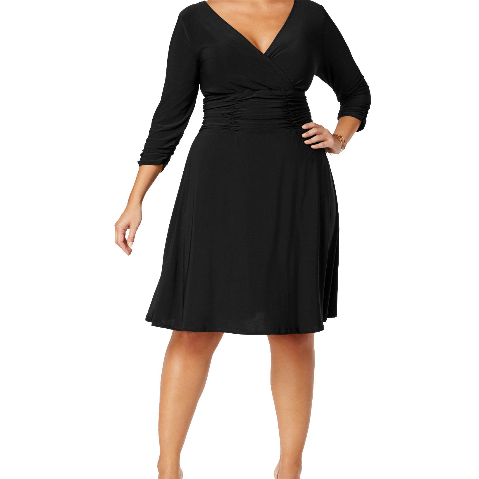 NY Collection Women Plus Ruched A Line Dress Black