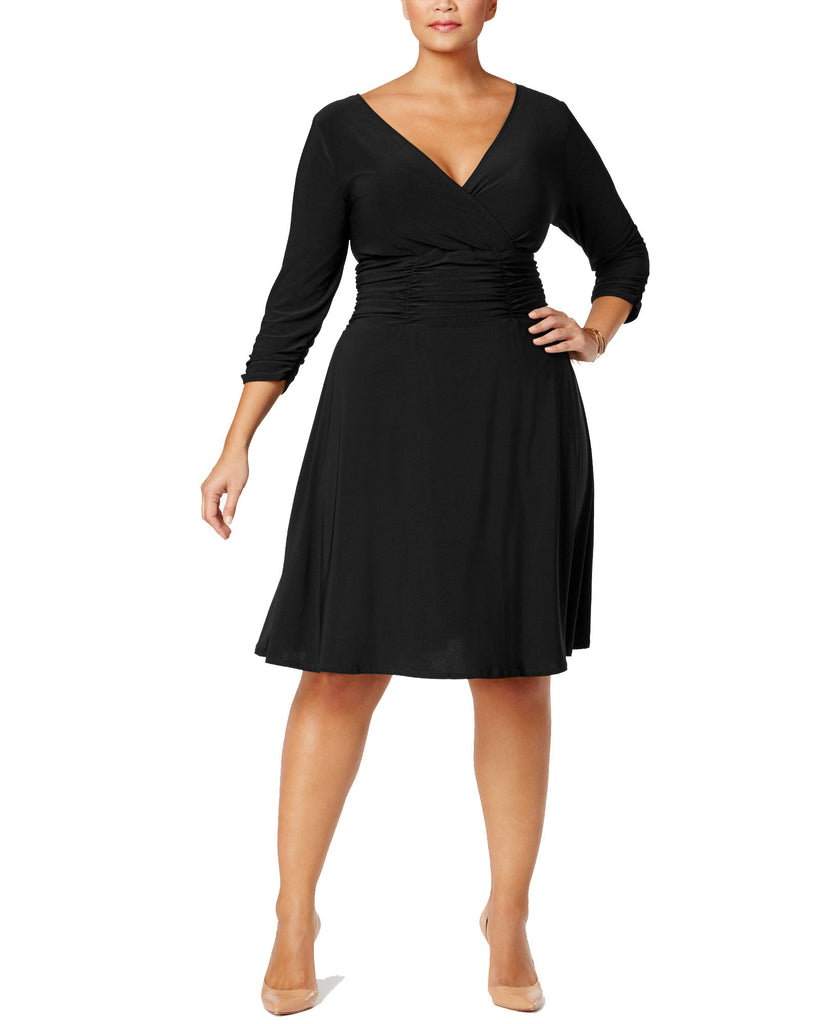 NY Collection Women Plus Ruched A Line Dress Black