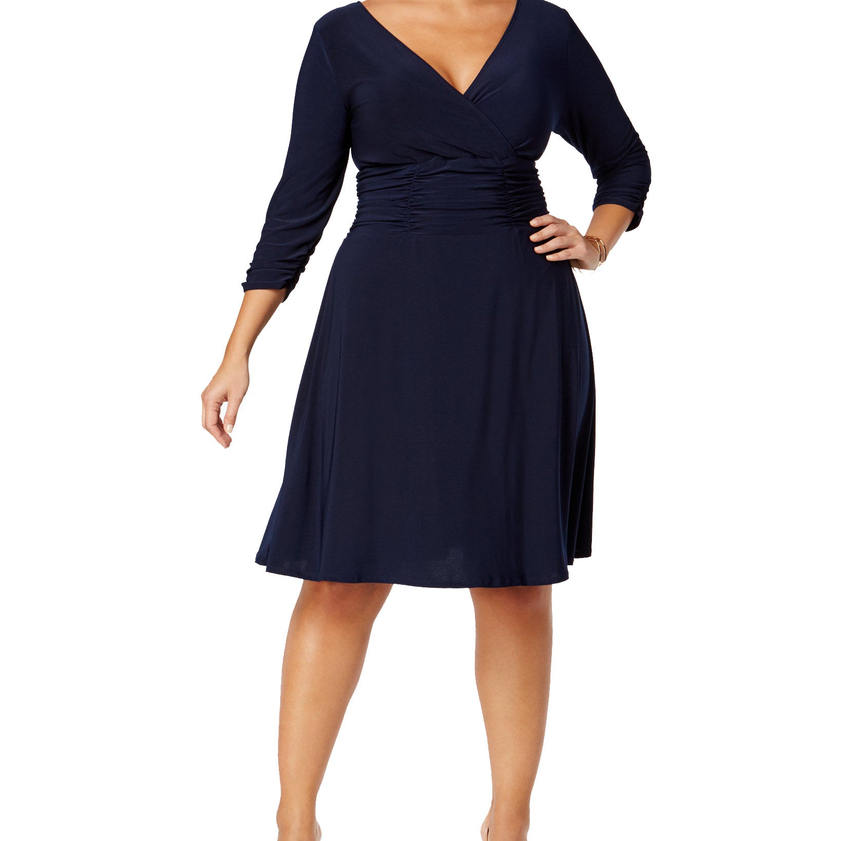 NY Collection Women Plus Ruched A Line Dress Navy