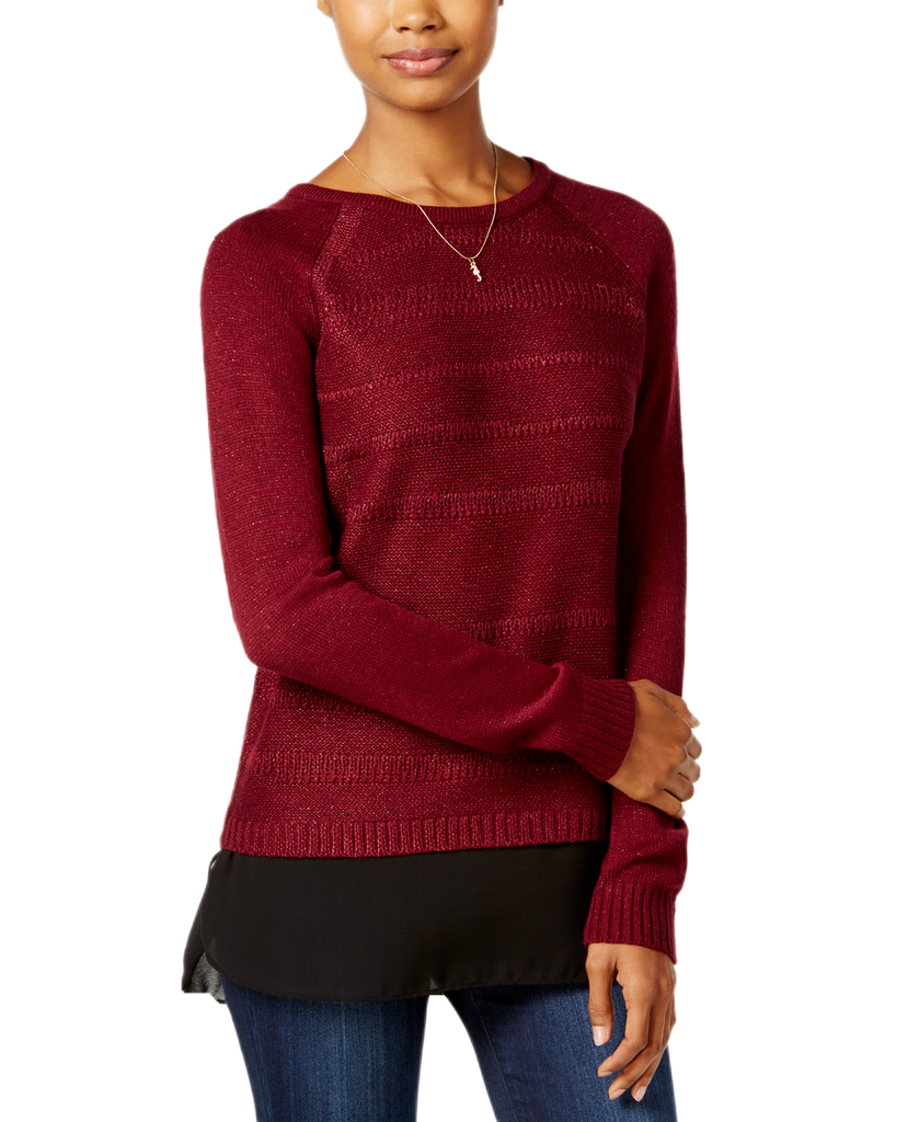 BCX Juniors High Low Layered Look Sweater Bordeaux