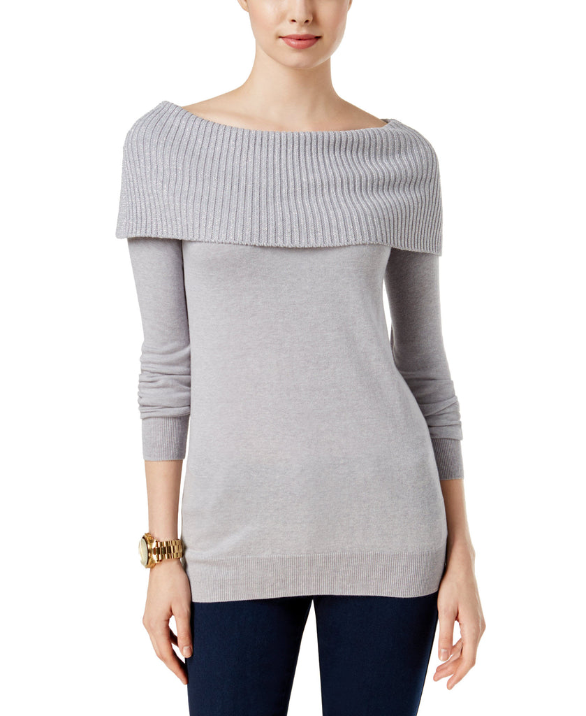 MICHAEL Michael Kors Women Petite Off The Shoulder Sweater Pearl Heather