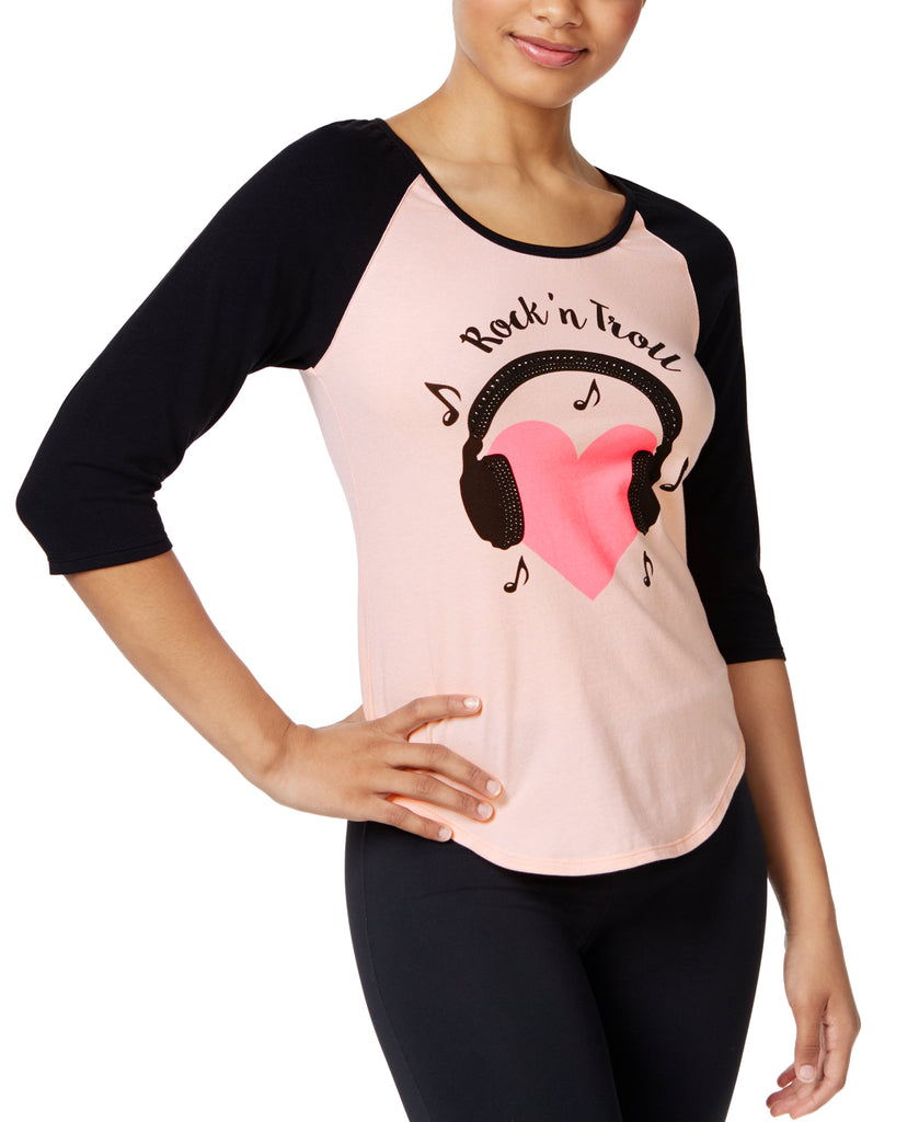 Betsey Johnson Women XOX Trolls Embellished Concert T Shirt Light Pink