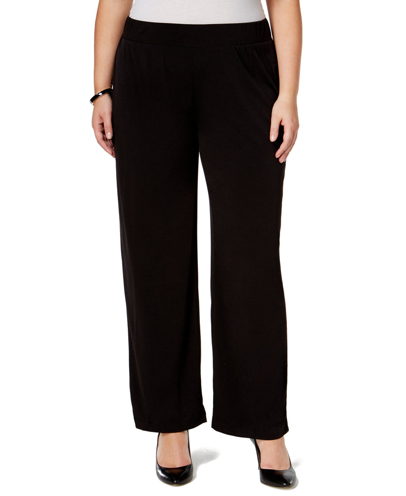 NY Collection Women Plus Petite Pull On Wide Leg Pants Deep Black