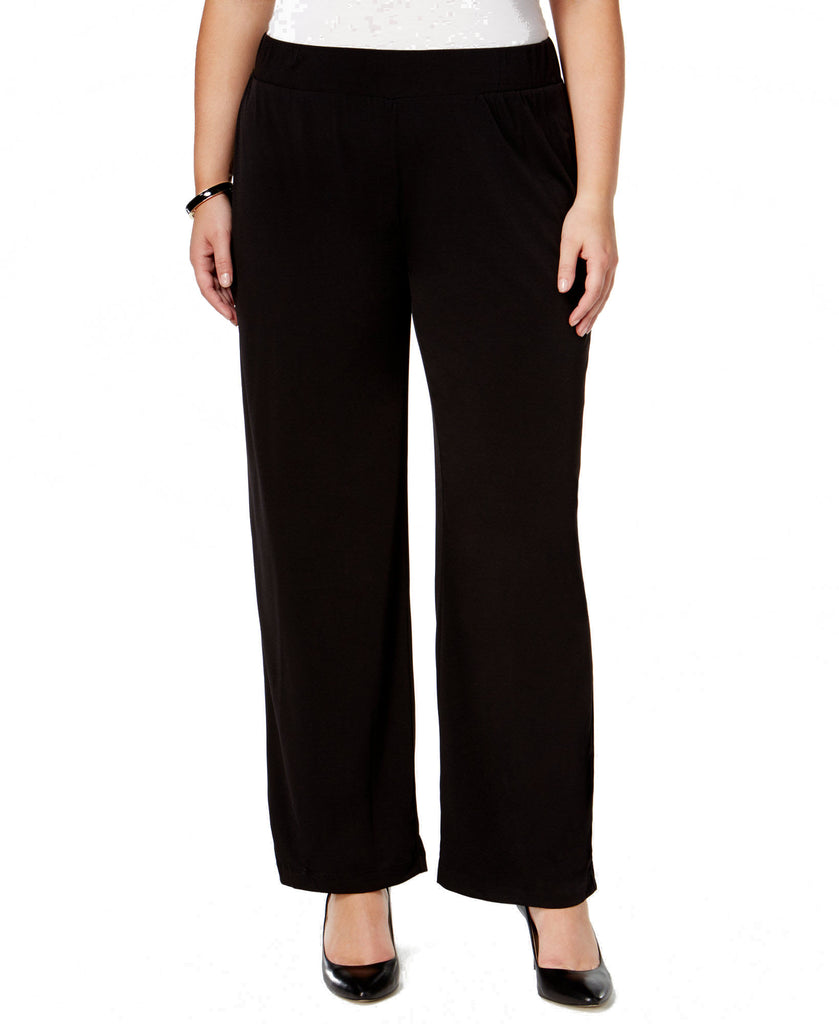 NY Collection Women Plus Pull On Wide Leg Pants Black