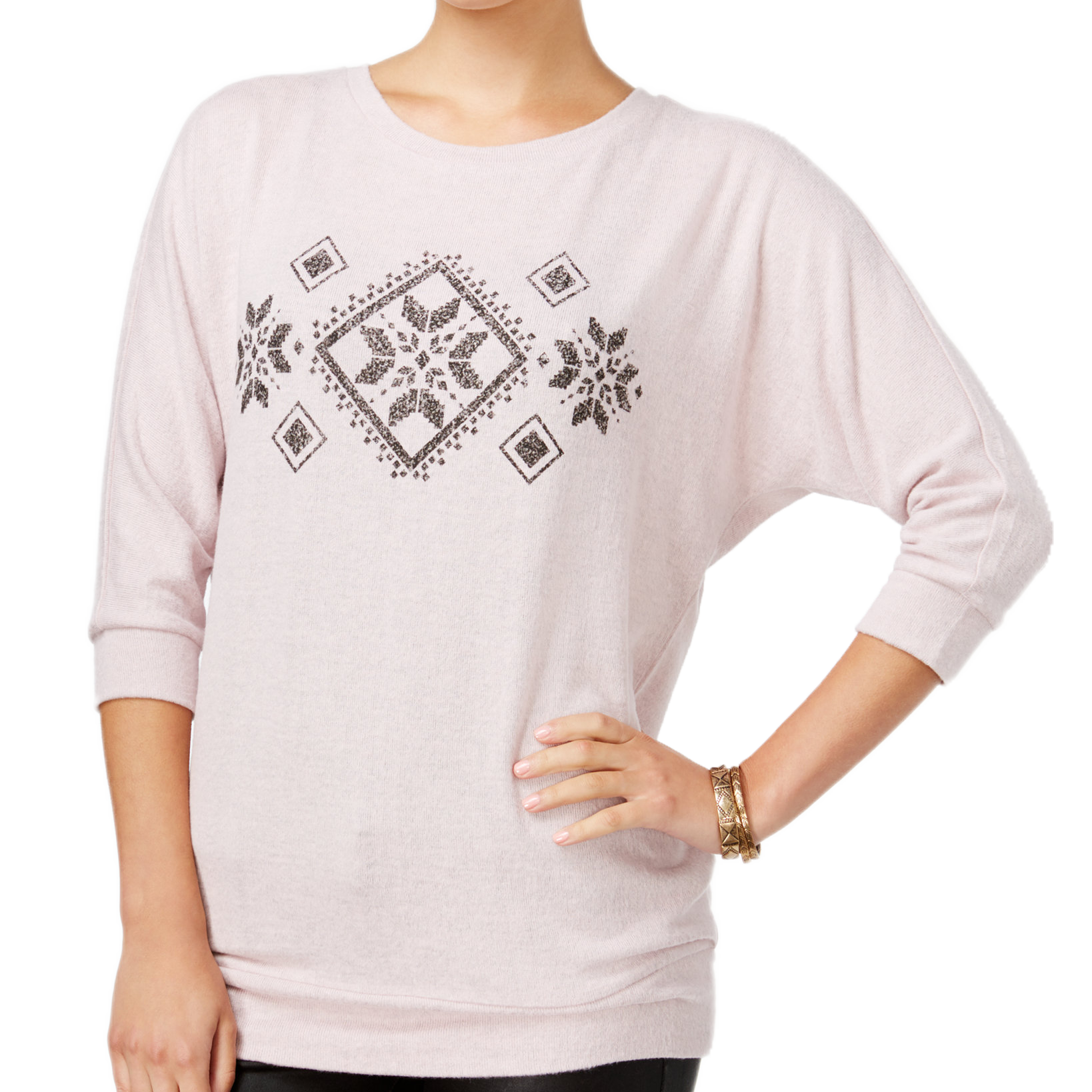 Hippie Rose Women Dolman Sleeve Graphic Top Moonstone