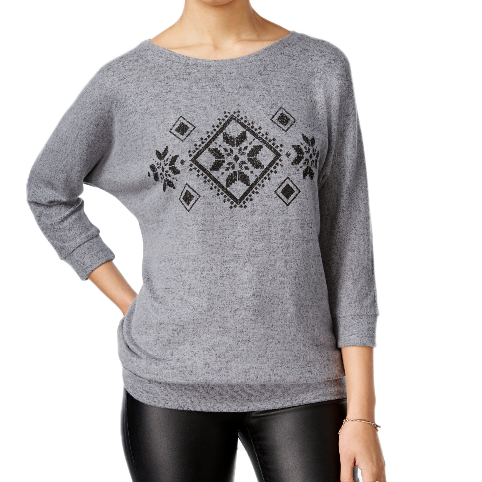 Hippie Rose Women Dolman Sleeve Graphic Top Medium Heather Grey