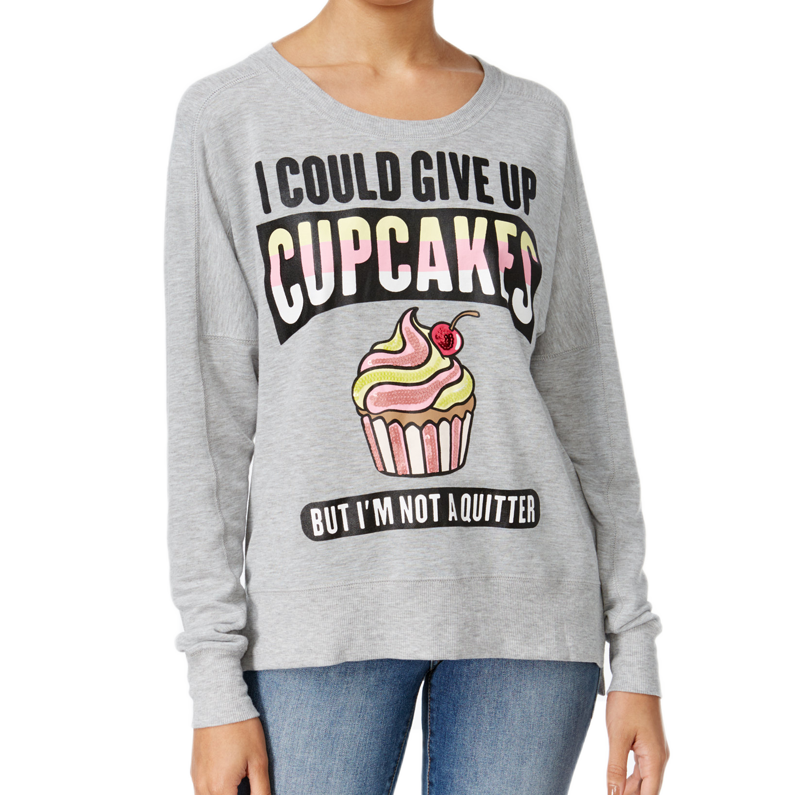 Rampage Juniors Oversized Graphic Sweatshirt Light Heather Grey