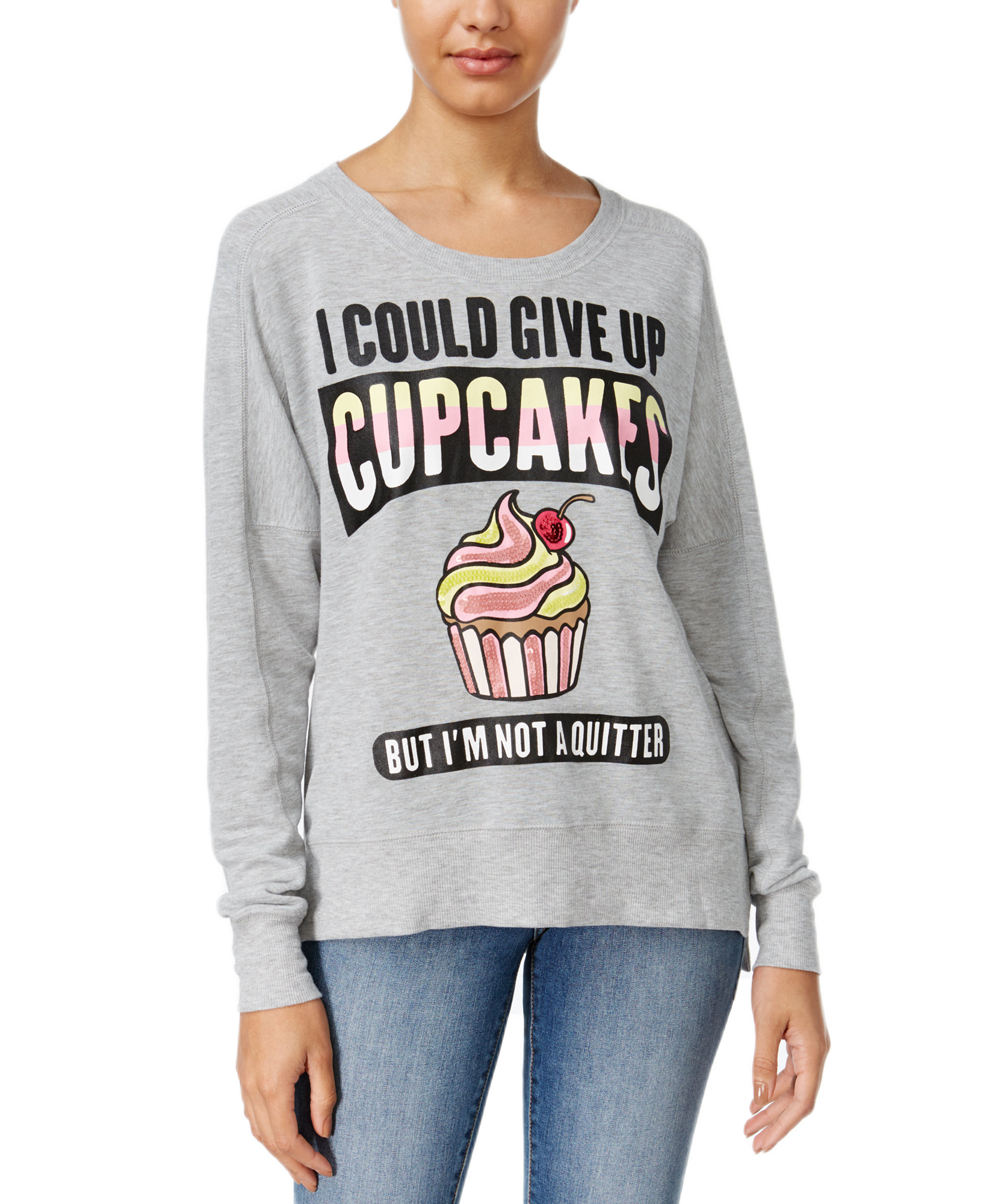 Rampage Juniors Oversized Graphic Sweatshirt Light Heather Grey