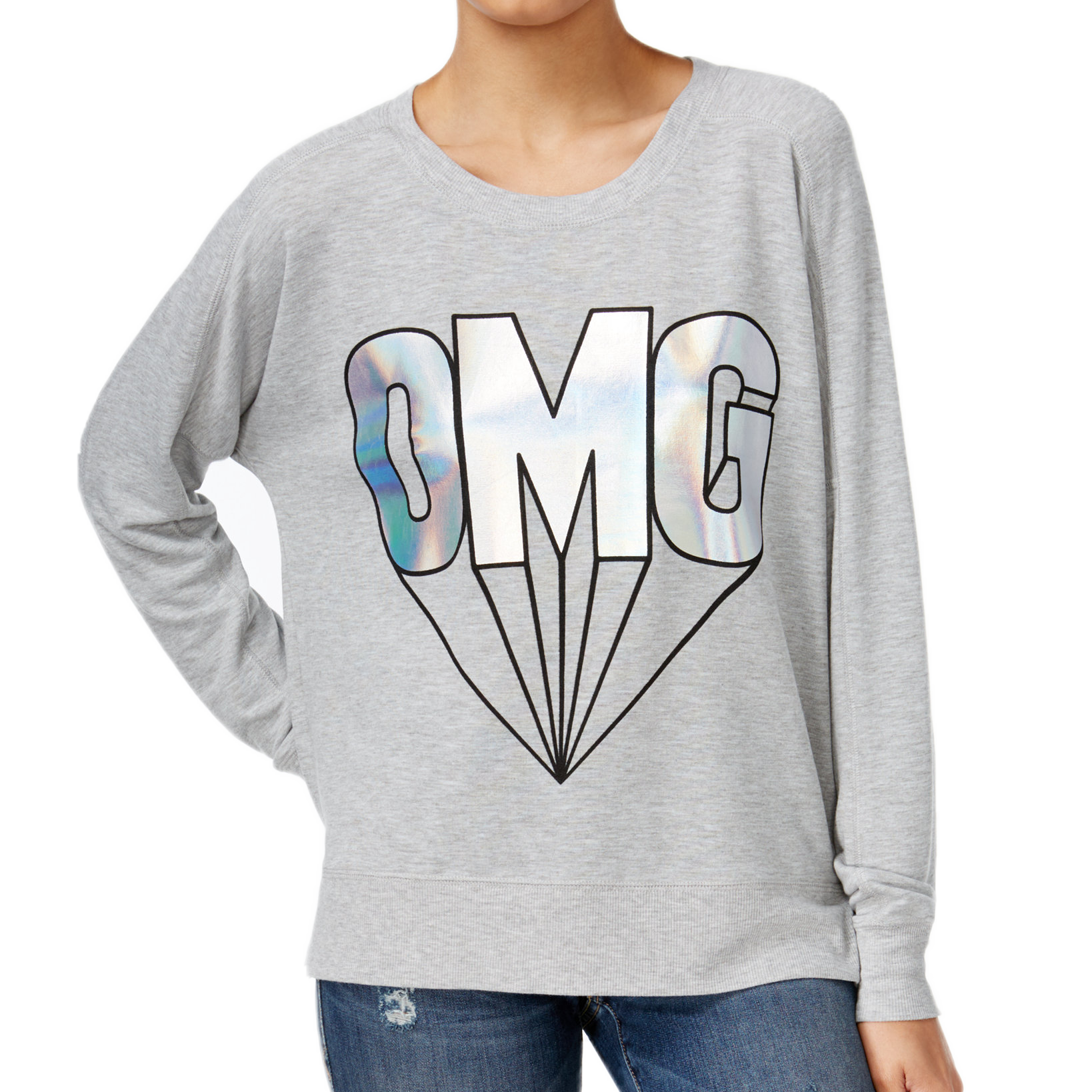 Rampage Juniors Oversized Graphic Sweatshirt Light Heather Grey