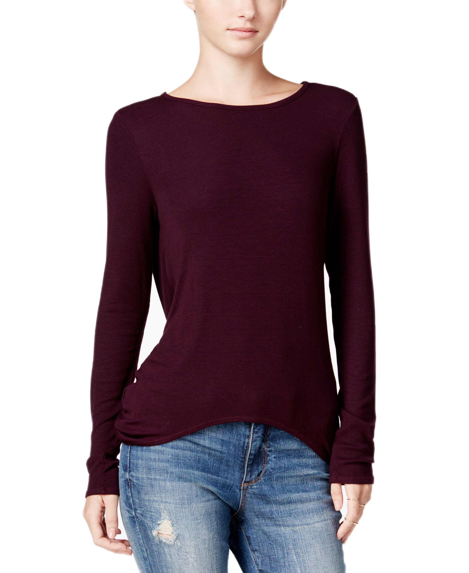 chelsea sky Juniors Draped Open Back Top Eggplant