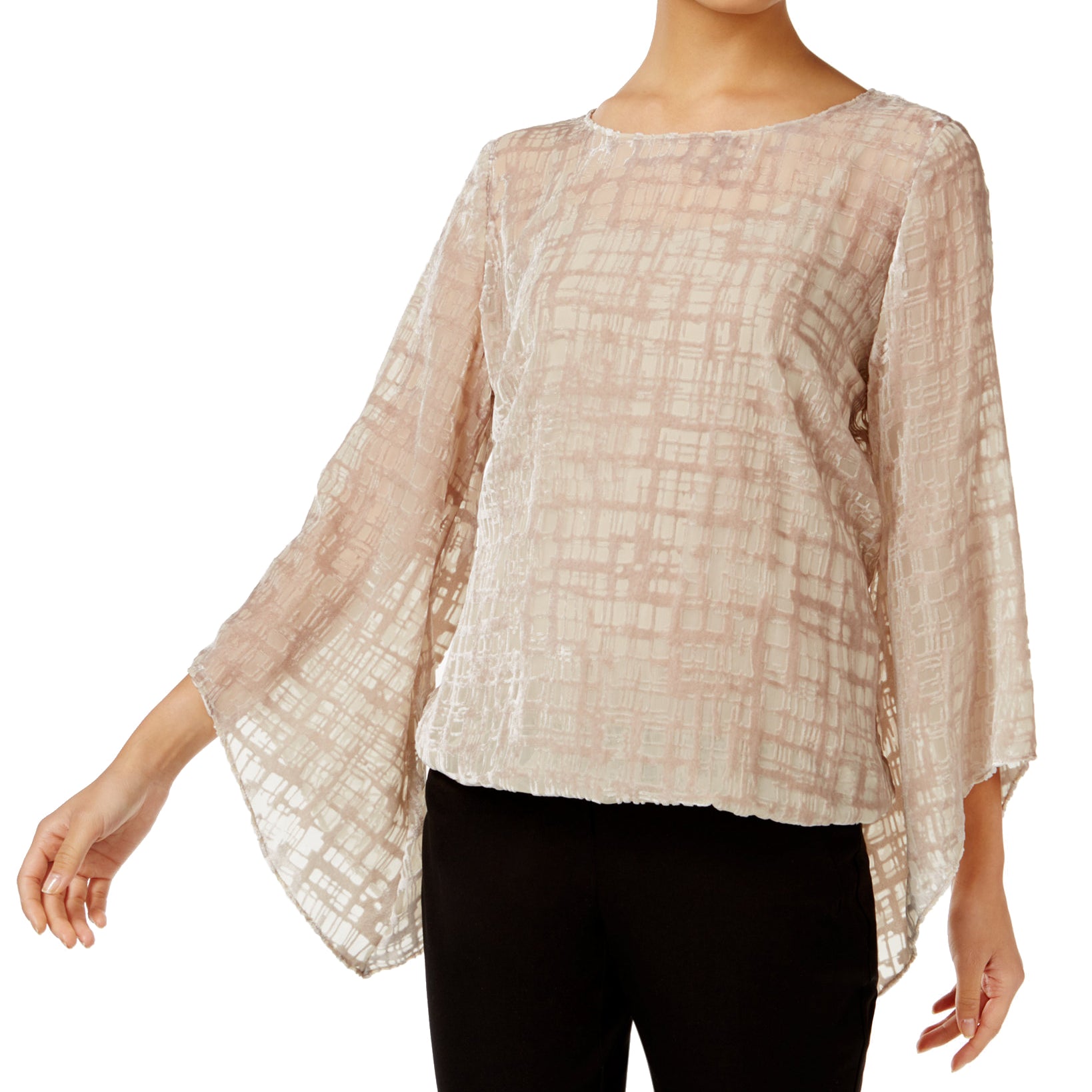Alfani Women Velvet Burnout Blouson Top New Champagne
