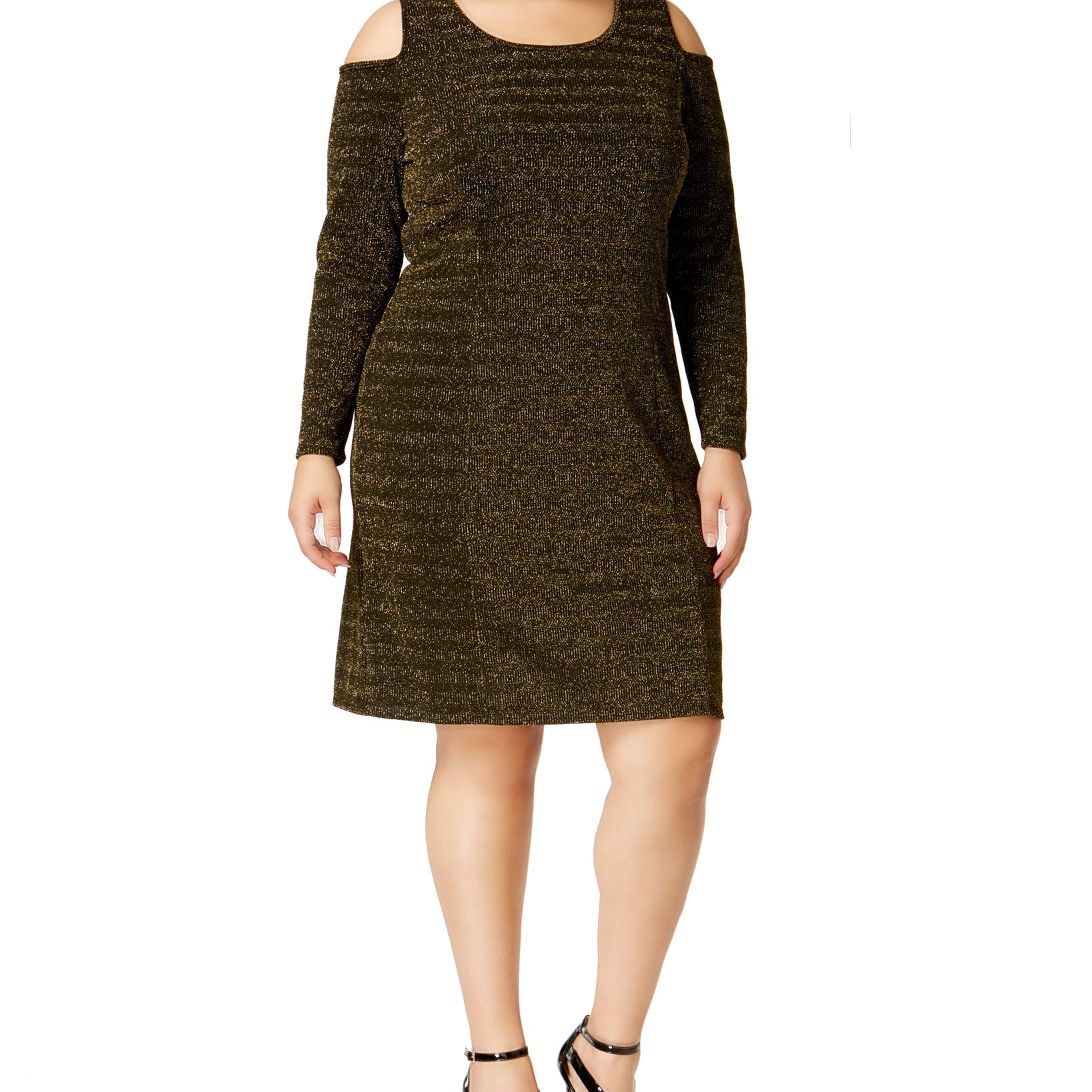 NY Collection Women Plus Cold Shoulder Sheath Dress Gold