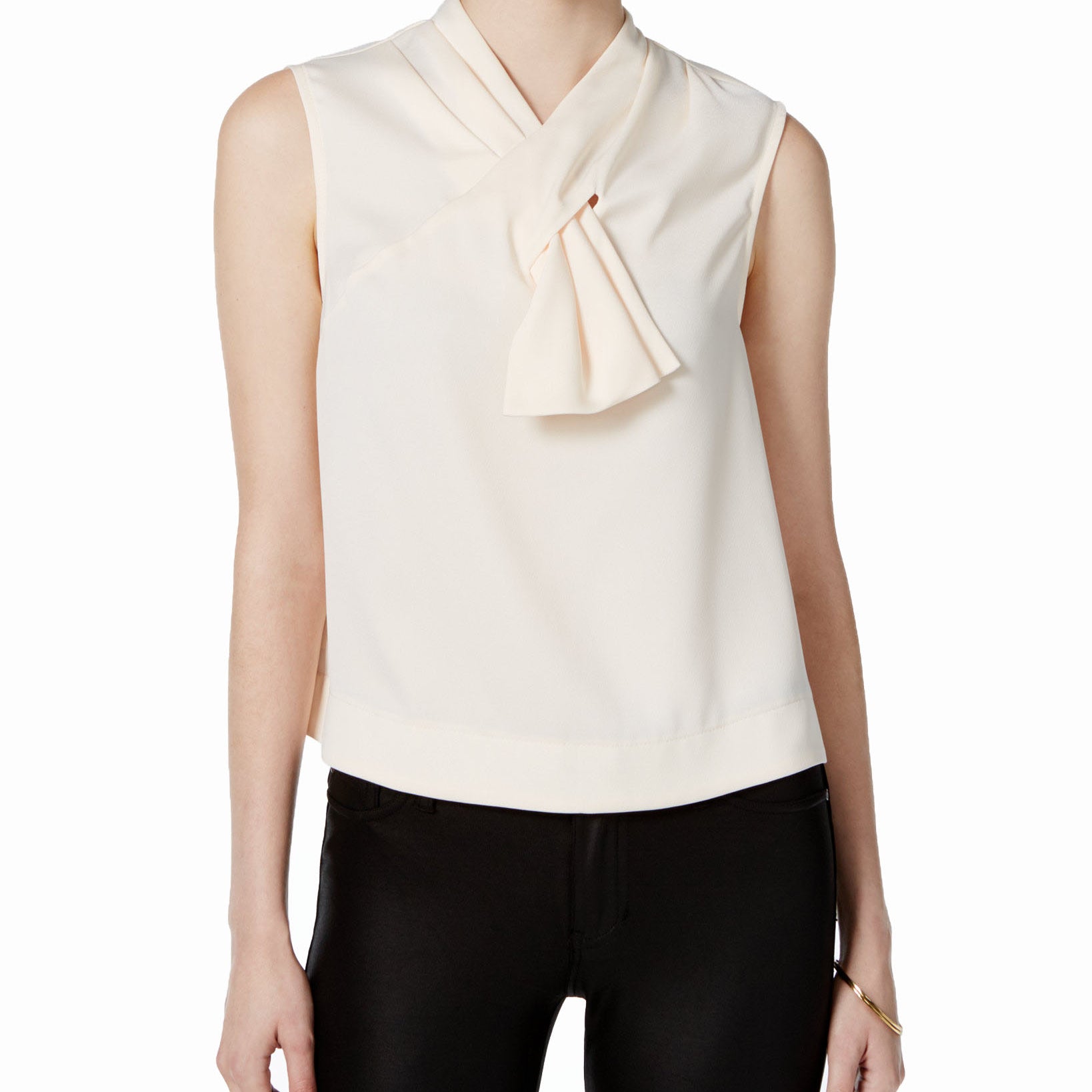 RACHEL Rachel Roy Women Sleeveless Bow Top Almond Milk