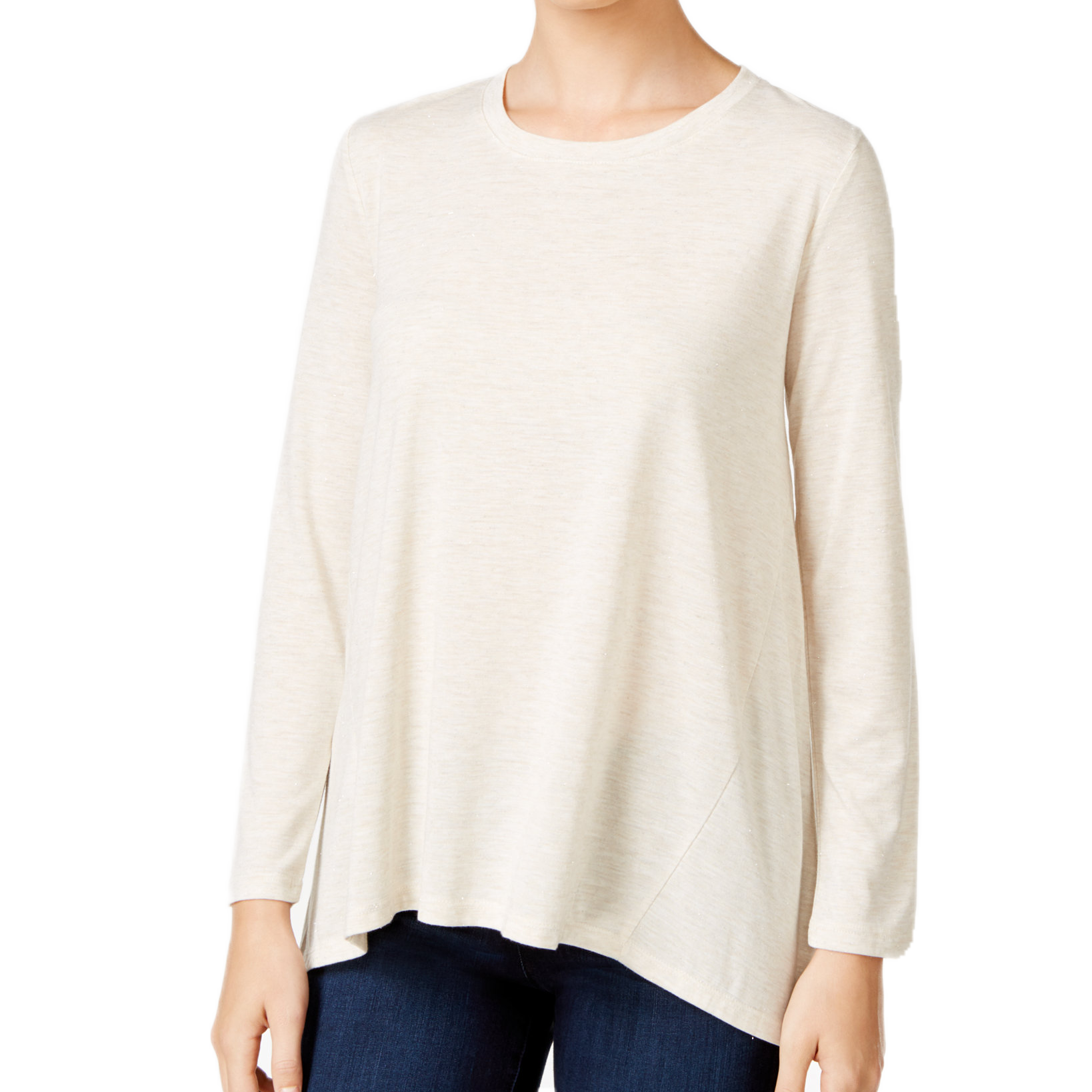 Style-&-Co-Women-Petite-Petite-Sparkle-Swing-Top-Warm-Ivory