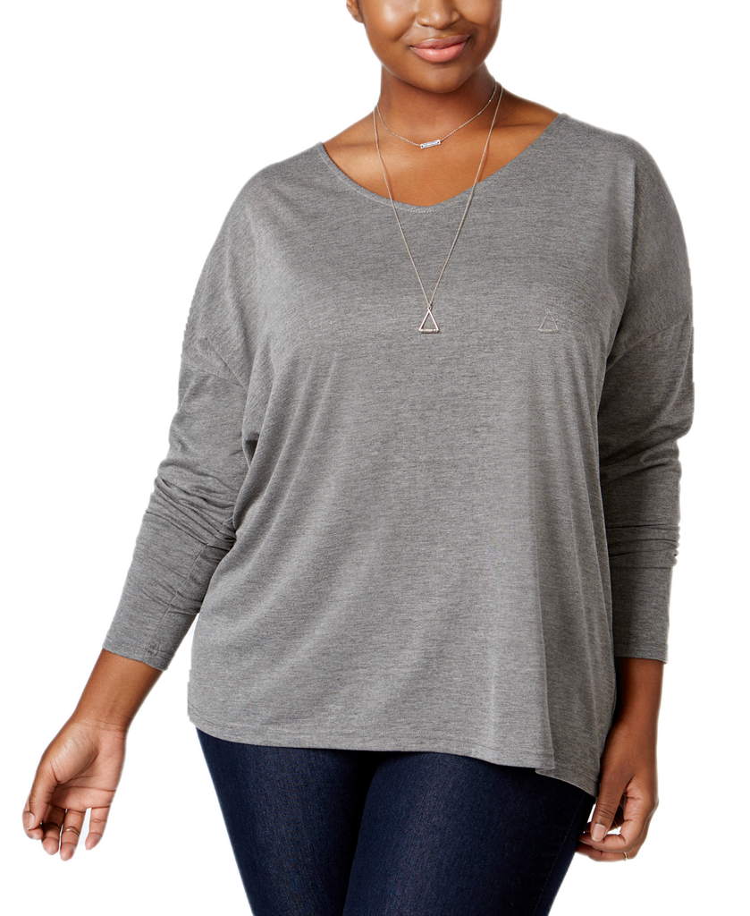 Extra Touch Women Plus Trendy Strappy Back Top Charcoal Heather