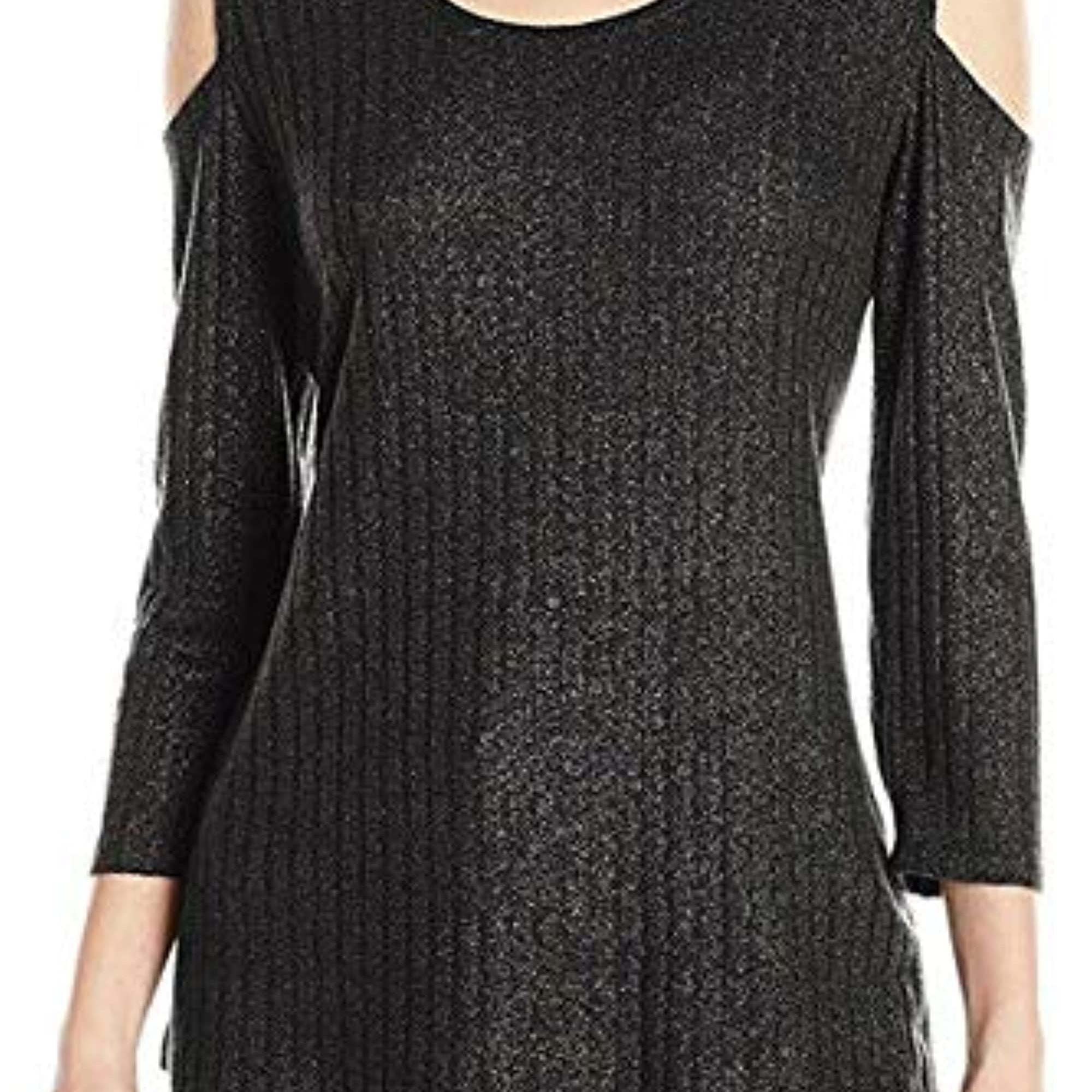 NY Collection Women Asymmetrical Cold Shoulder Top Metal Dustrain