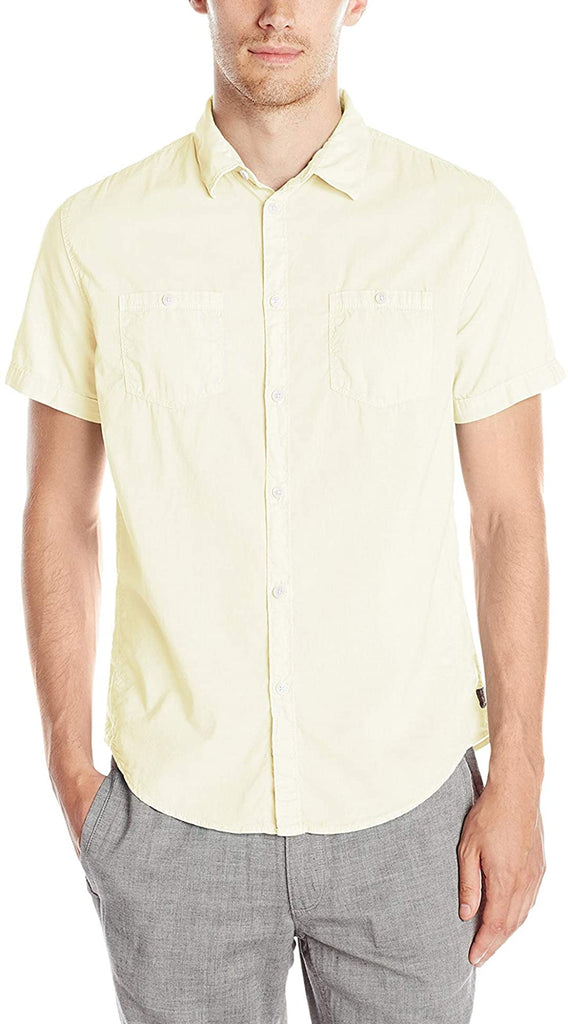 Calvin Klein Jeans Men Garment Dye Calico Short Sleeve Shirt Shadow Lime